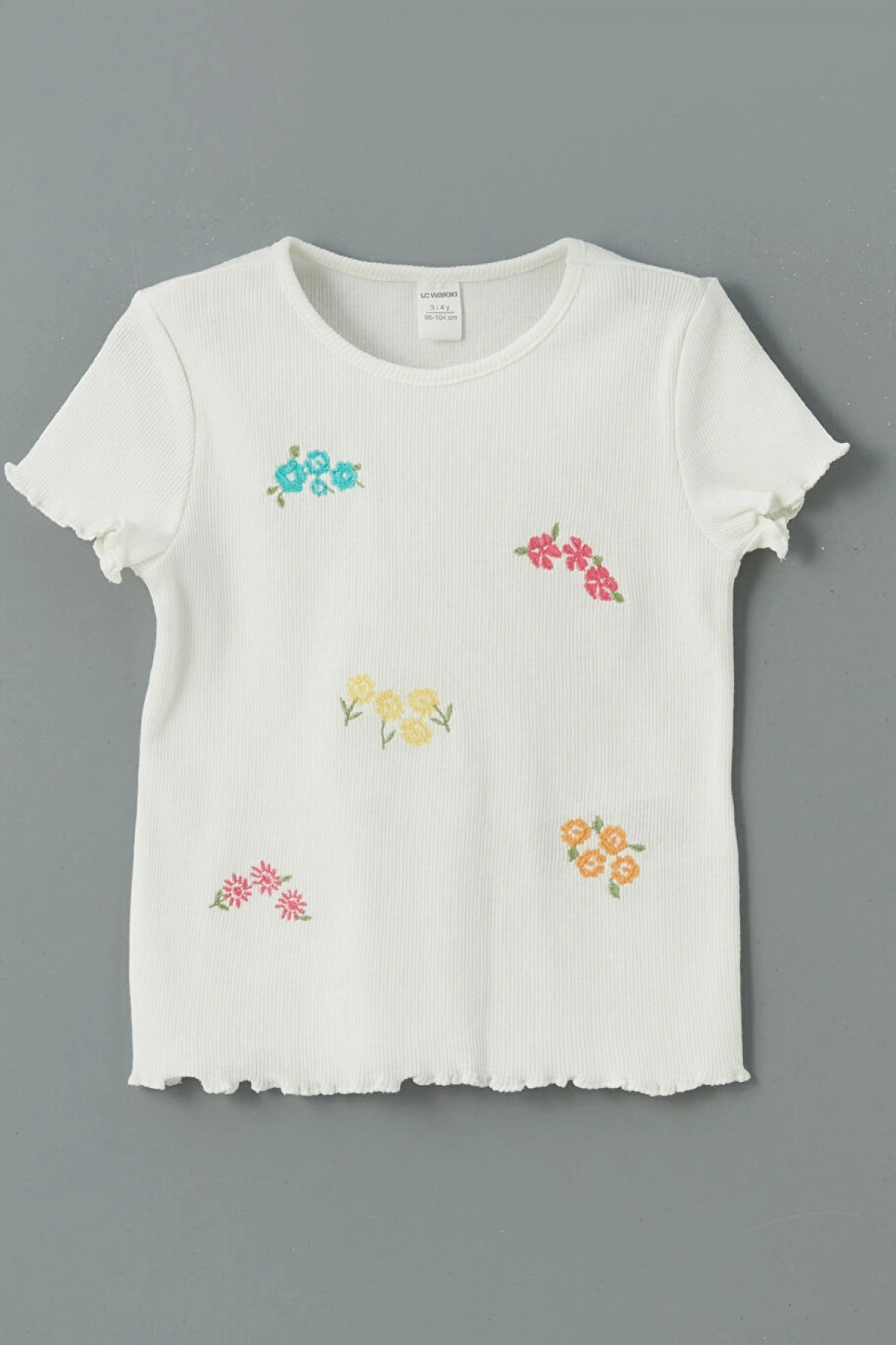 LC Waikiki LCW Kids Bisiklet Yaka Çiçekli Kız Çocuk Tişört