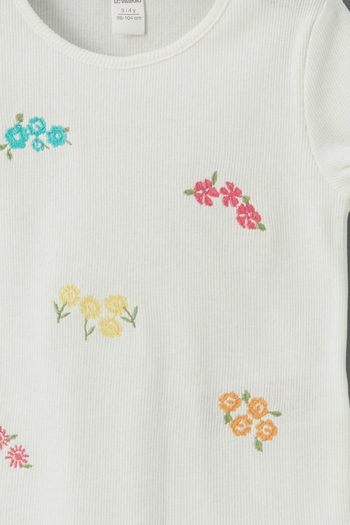 LC Waikiki LCW Kids Bisiklet Yaka Çiçekli Kız Çocuk Tişört