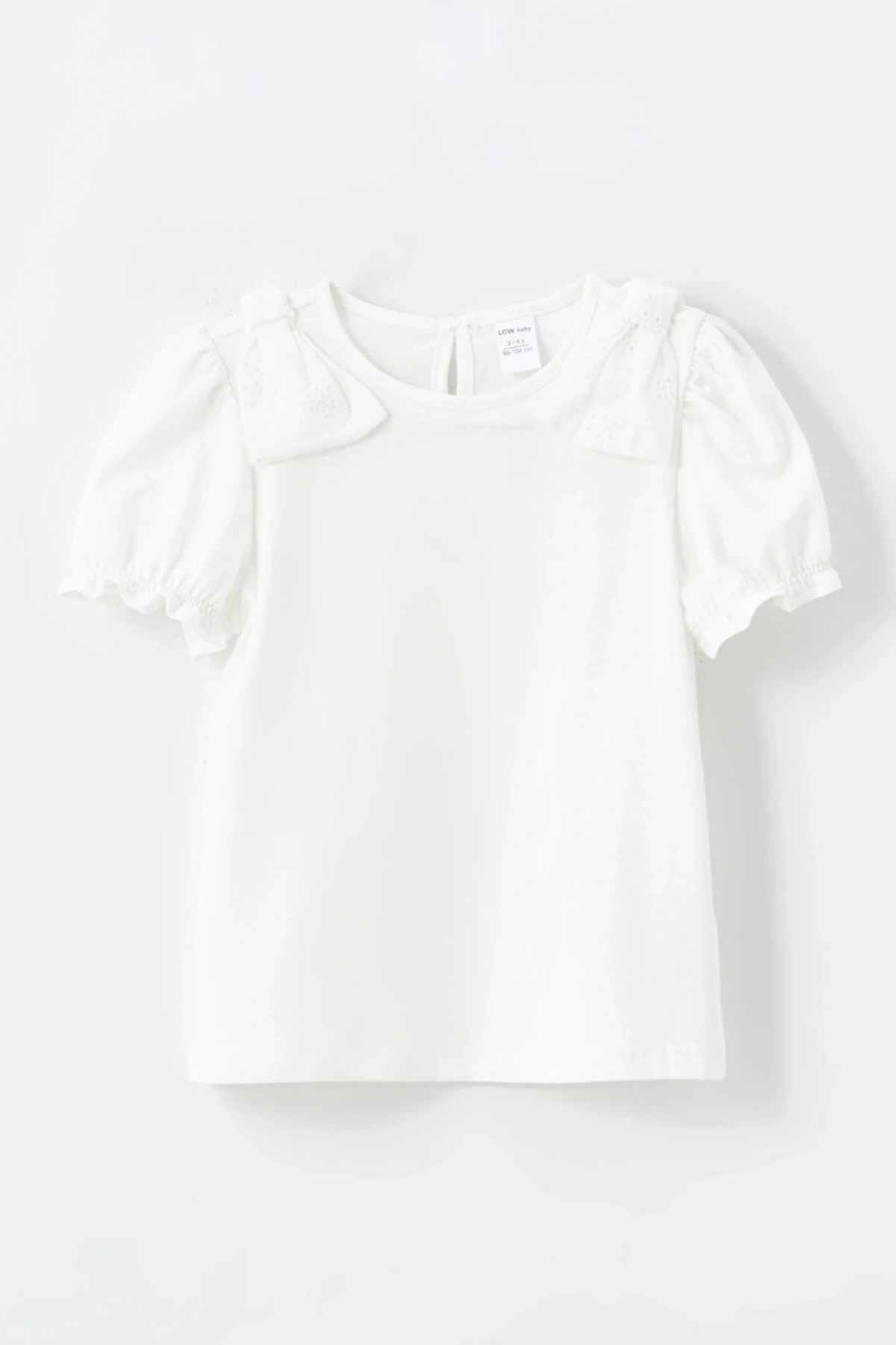 LCW Kids Ekru Bisiklet Yaka Kısa Kollu Basic Kız Çocuk Tişört