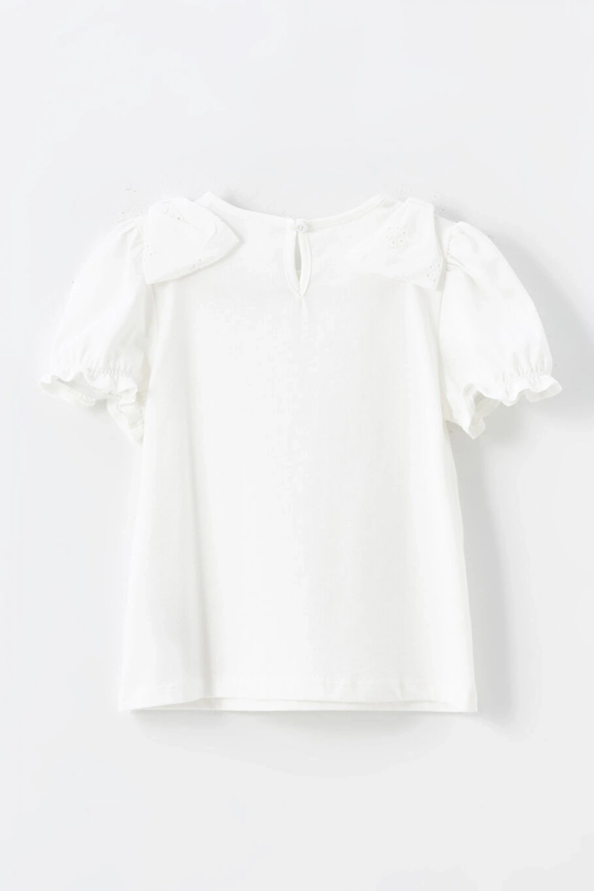 LCW Kids Ekru Bisiklet Yaka Kısa Kollu Basic Kız Çocuk Tişört