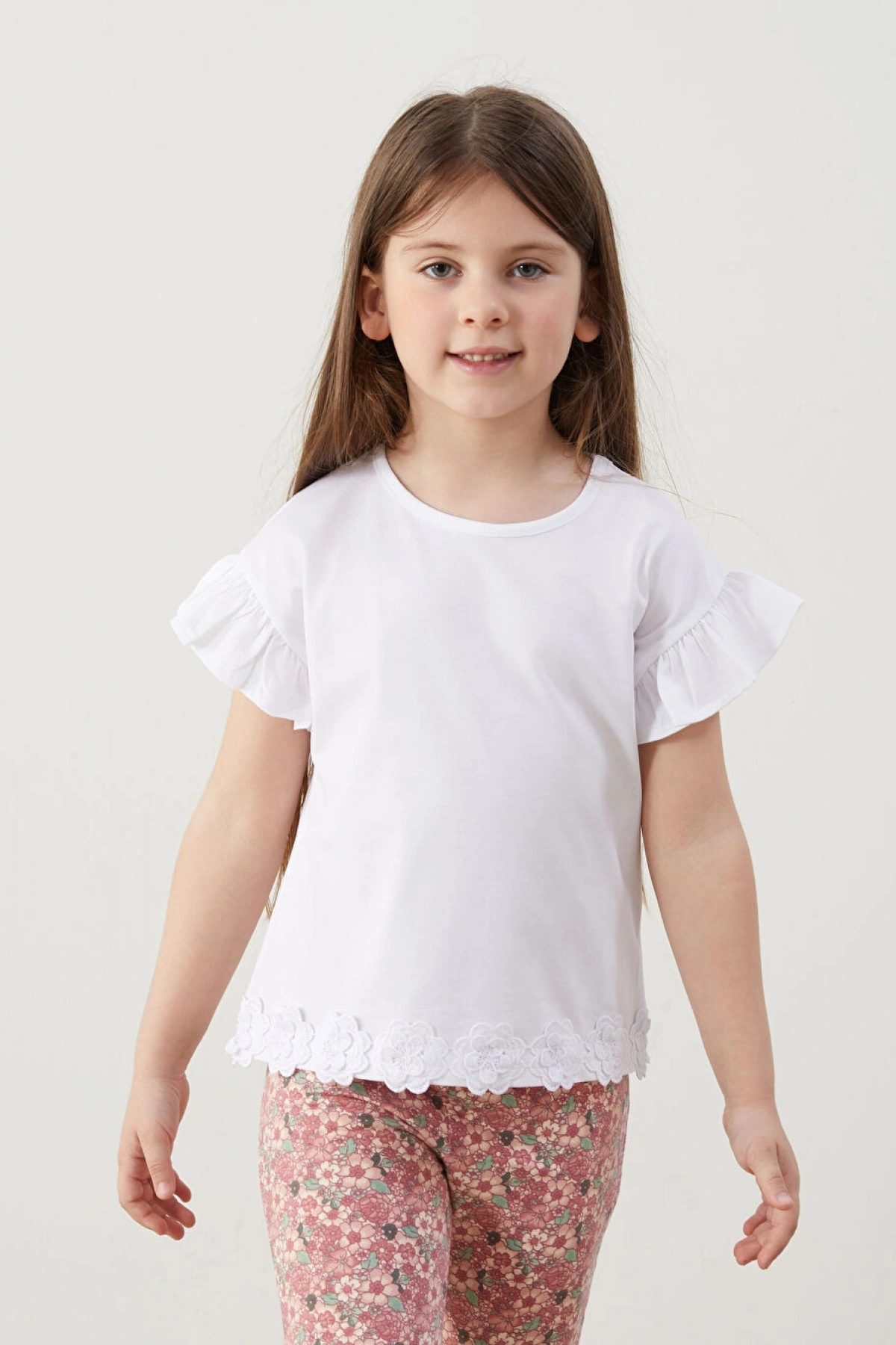Bisiklet Yaka Kısa Kollu Basic Kız Çocuk Tişört (S5)