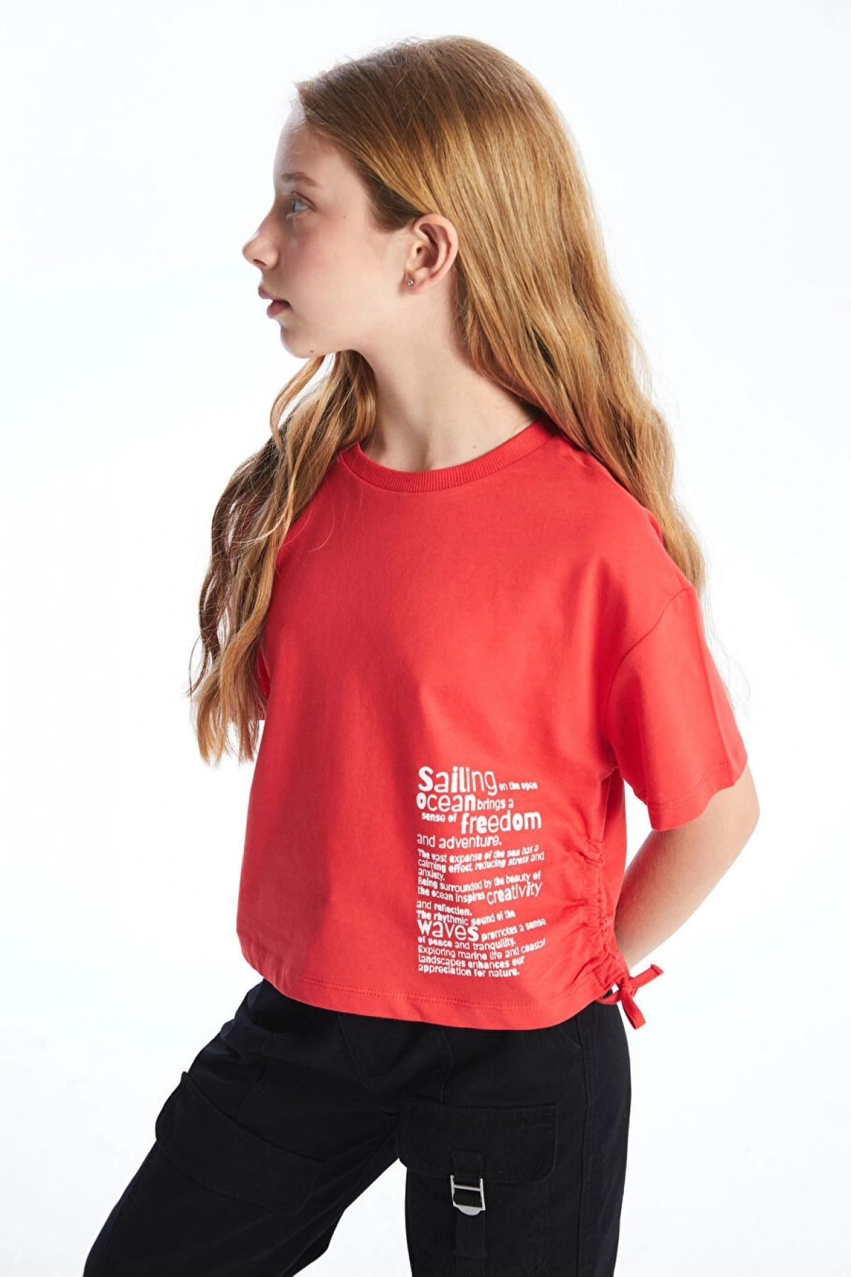 LC Waikiki Bisiklet Yaka Kız Çocuk Crop Tişört