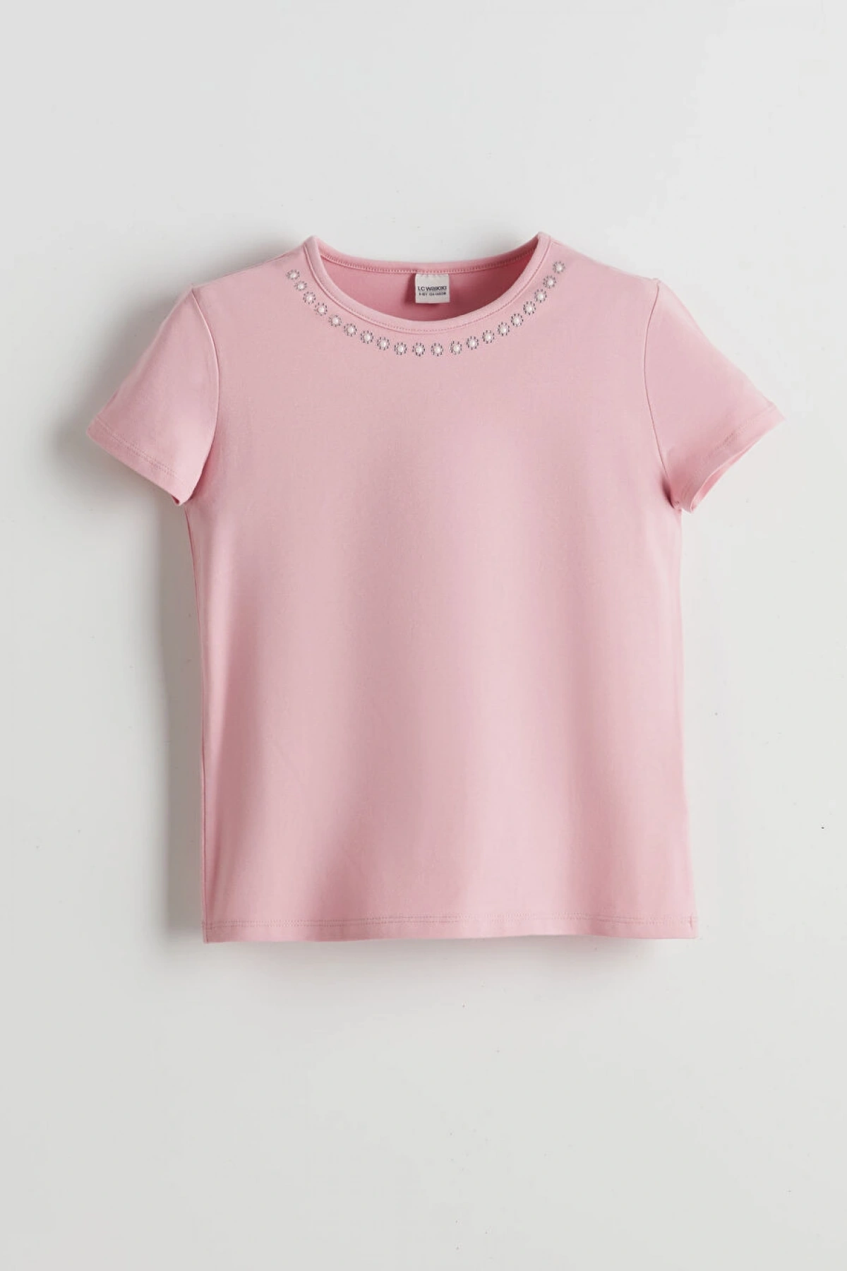 LC Waikiki LCW Kids Bisiklet Yaka Taşlı Kız Çocuk Tişört