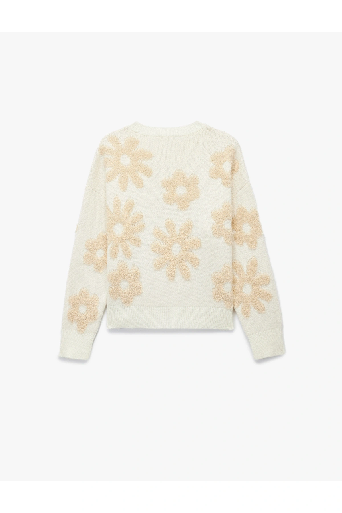 Koton Uzun Kollu Bisiklet Yaka Çiçek İşlemeli Triko Kazak