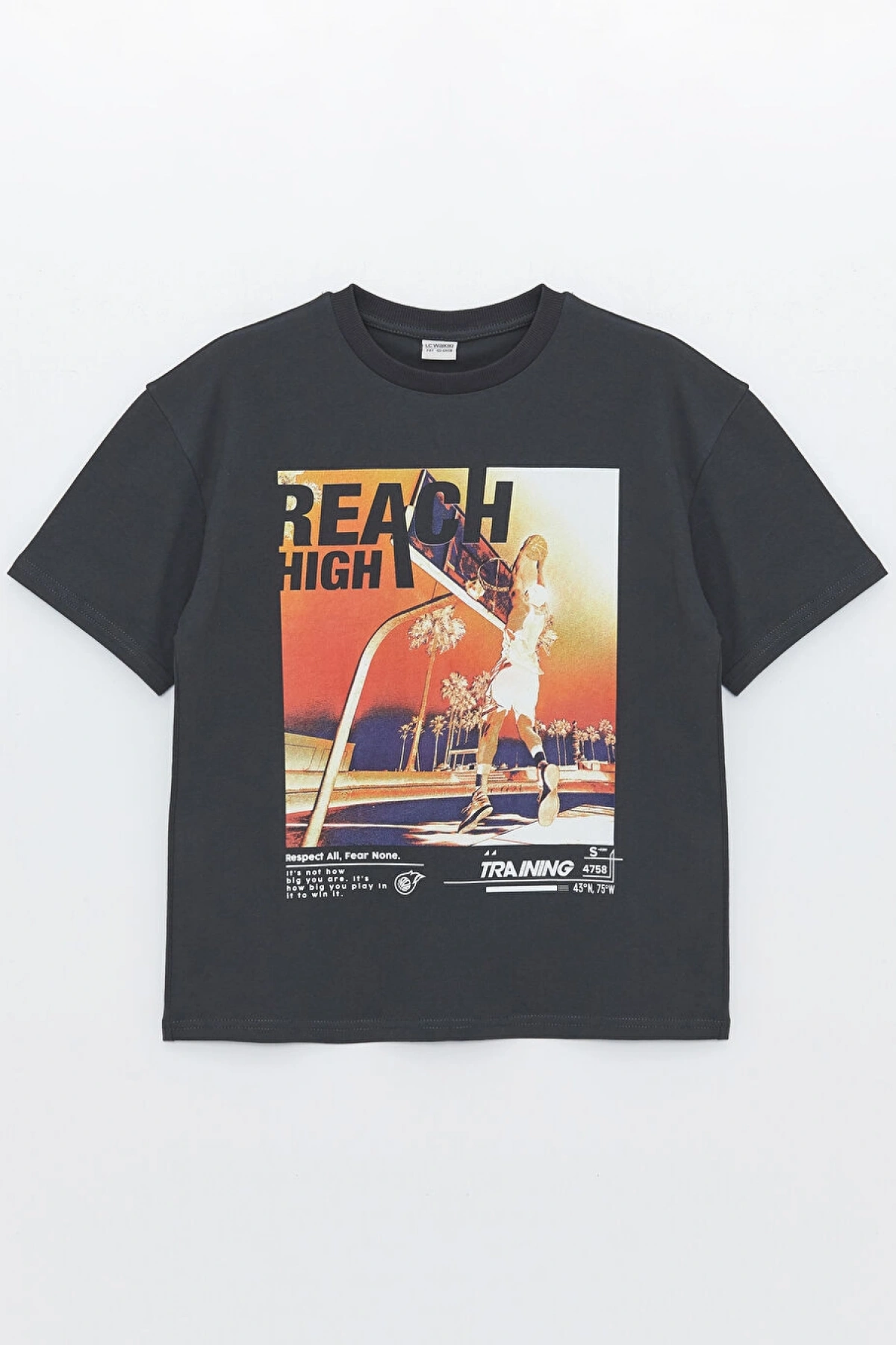 LCW Kids Antrasit Oversize Bisiklet Yaka Erkek Çocuk Tişört