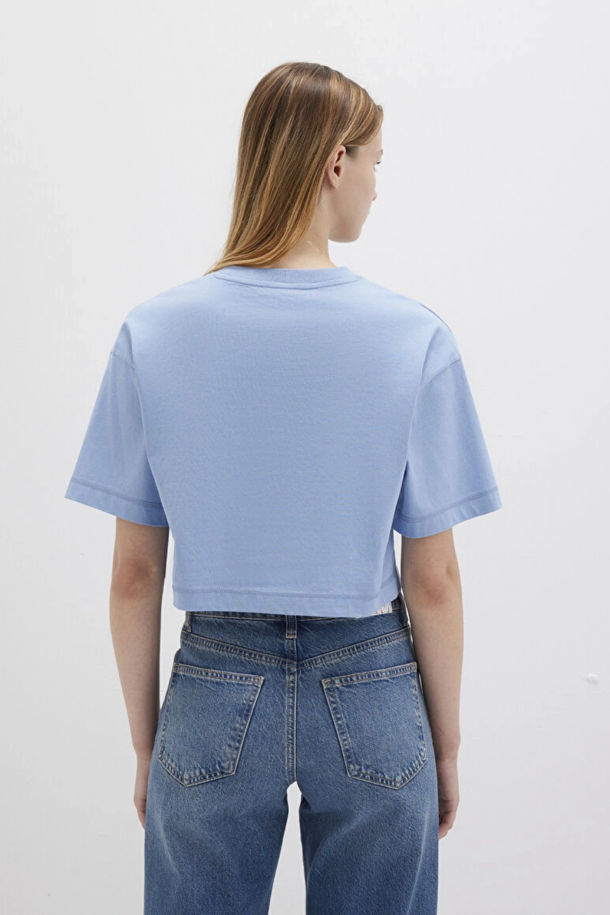 Mavi Logo Baskılı Crop Tişört Crop / Kısa Kesim
