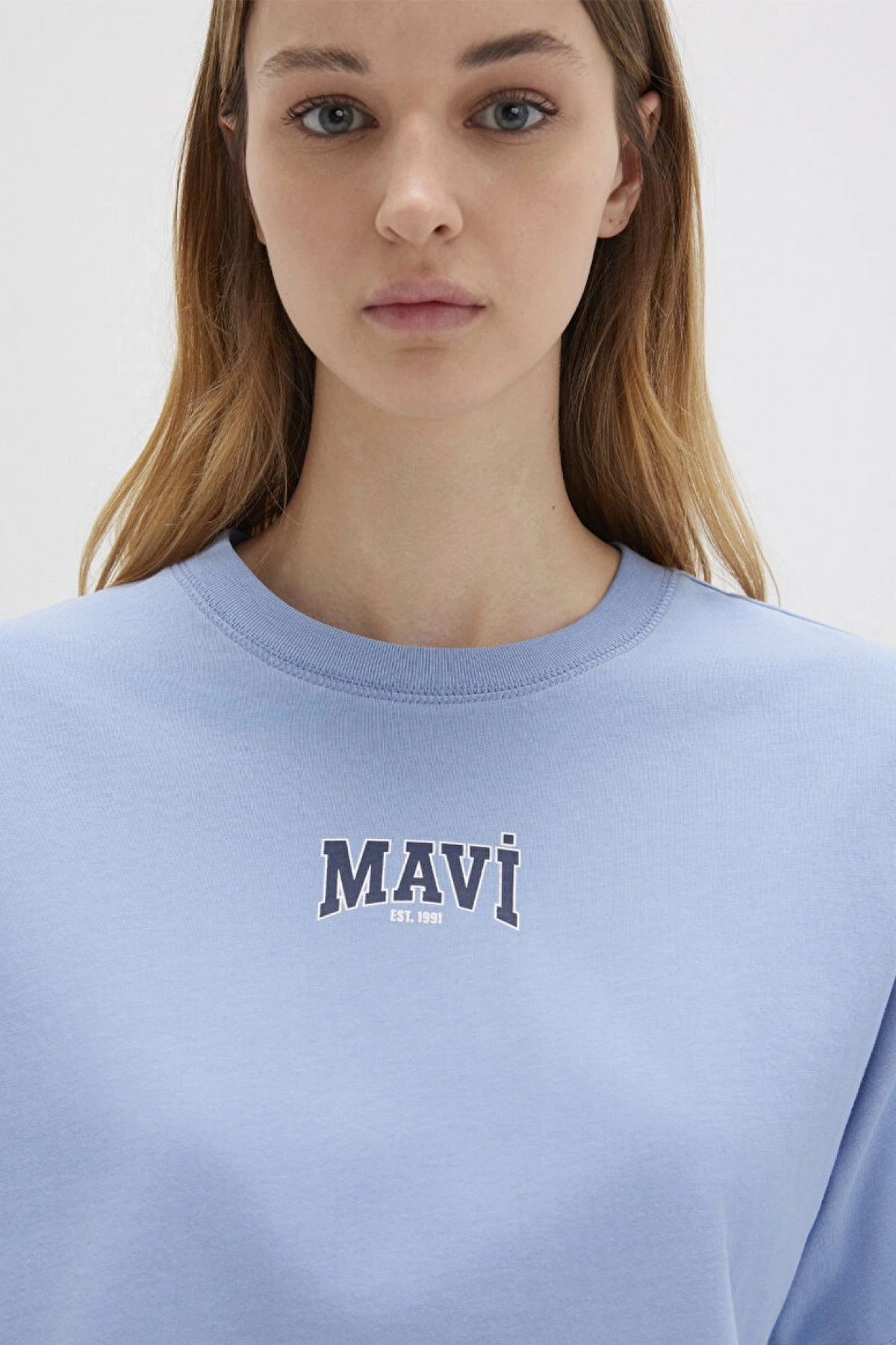 Mavi Logo Baskılı Crop Tişört Crop / Kısa Kesim