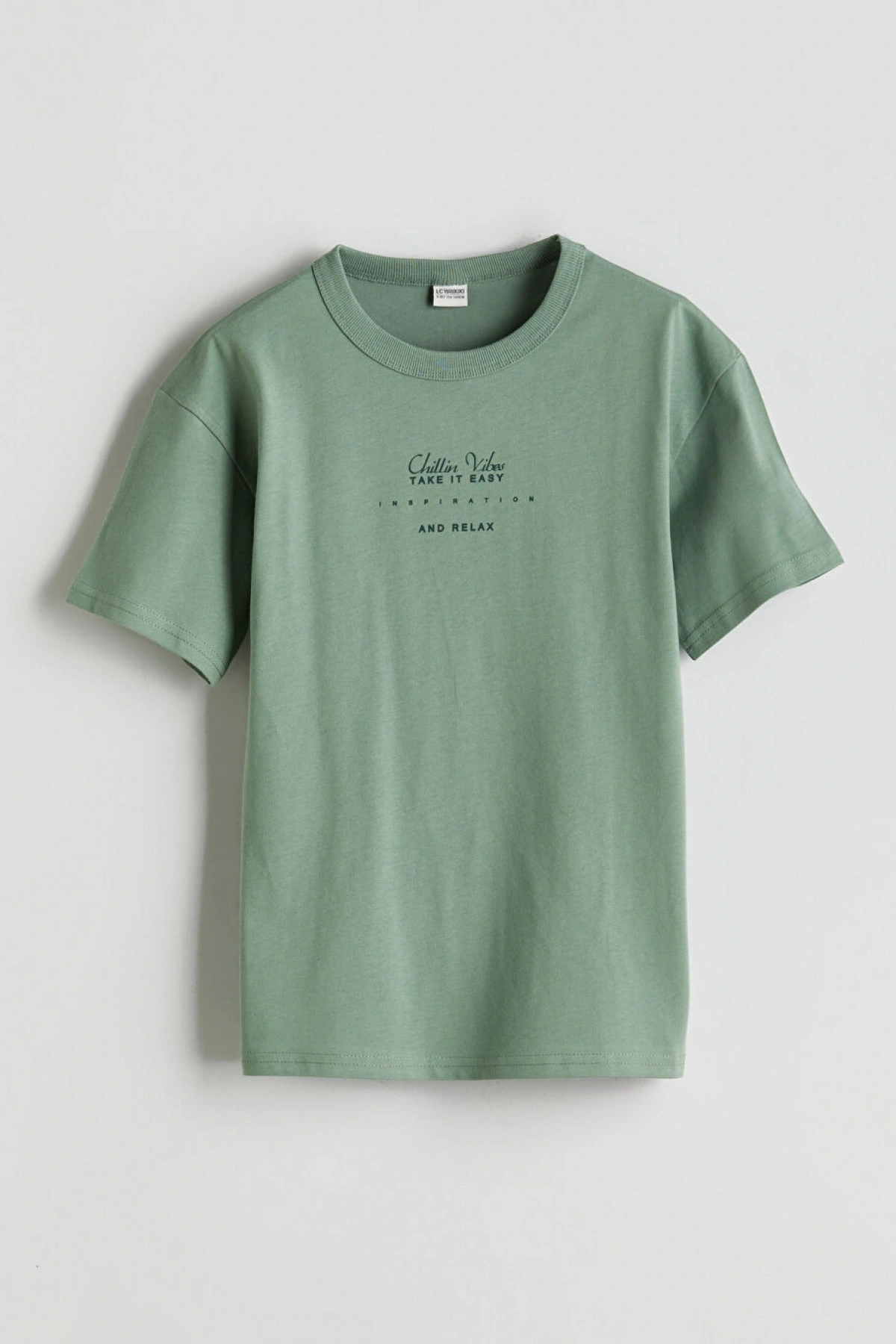 LCW Kids Yeşil Bisiklet Yaka Erkek Çocuk Tişört