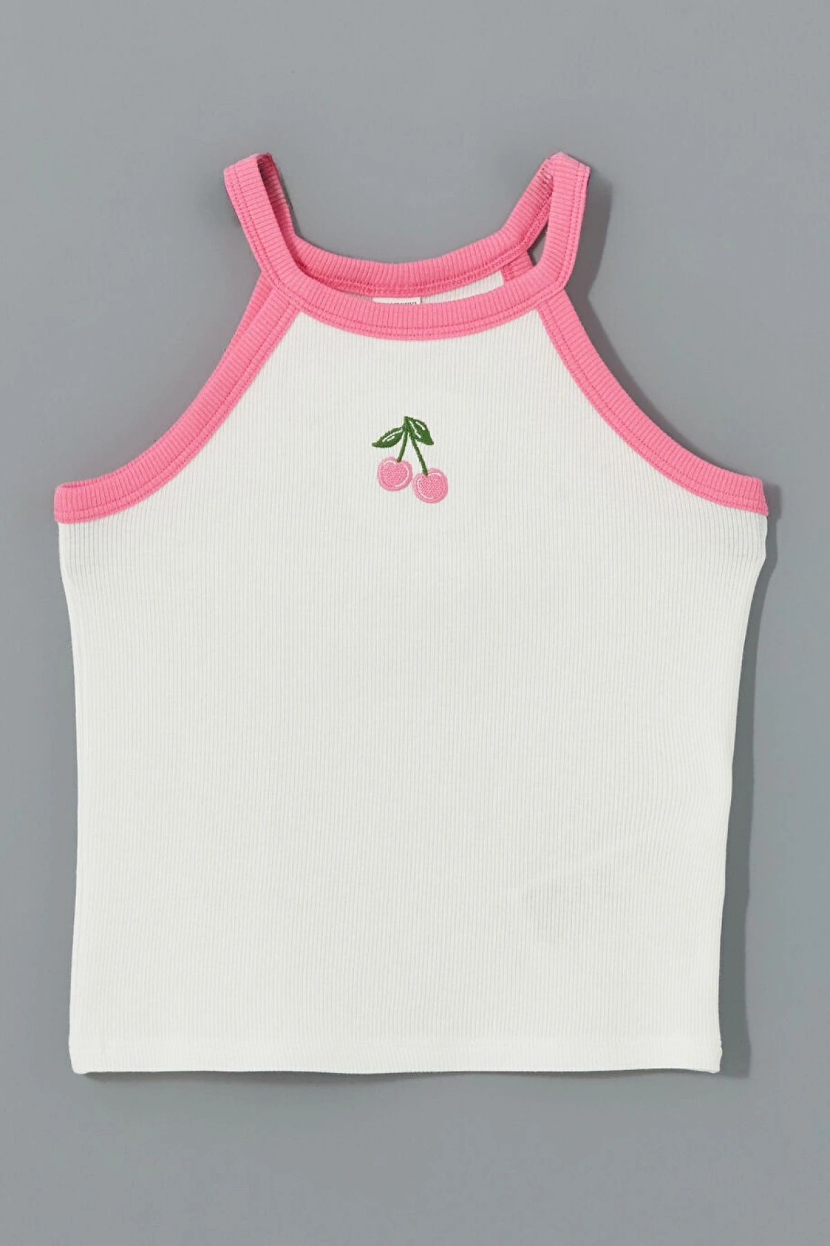 LCW Kids Ekru Halter Yaka Nakışlı Penye Kız Çocuk Atlet