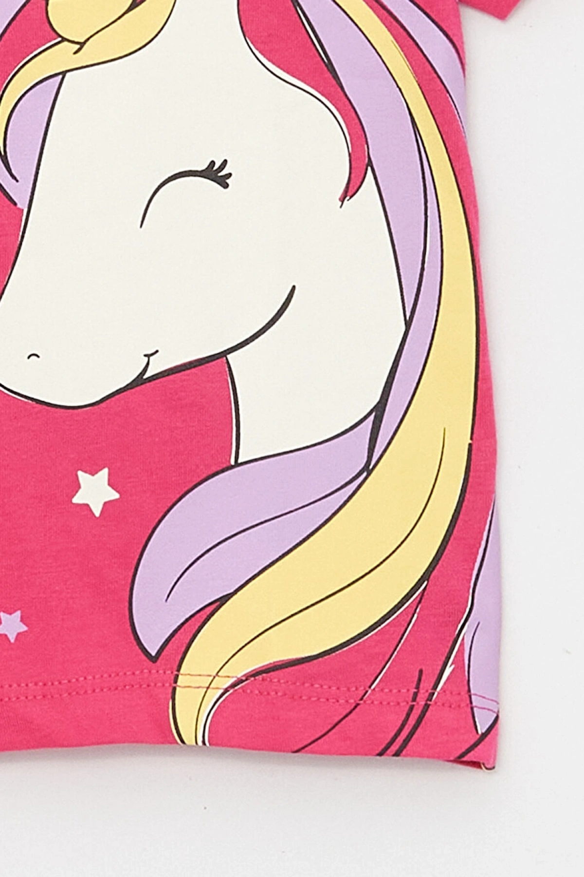 LCW Kids Fuşya Bisiklet Yaka Baskılı Kısa Kollu Kız Bebek Tişört