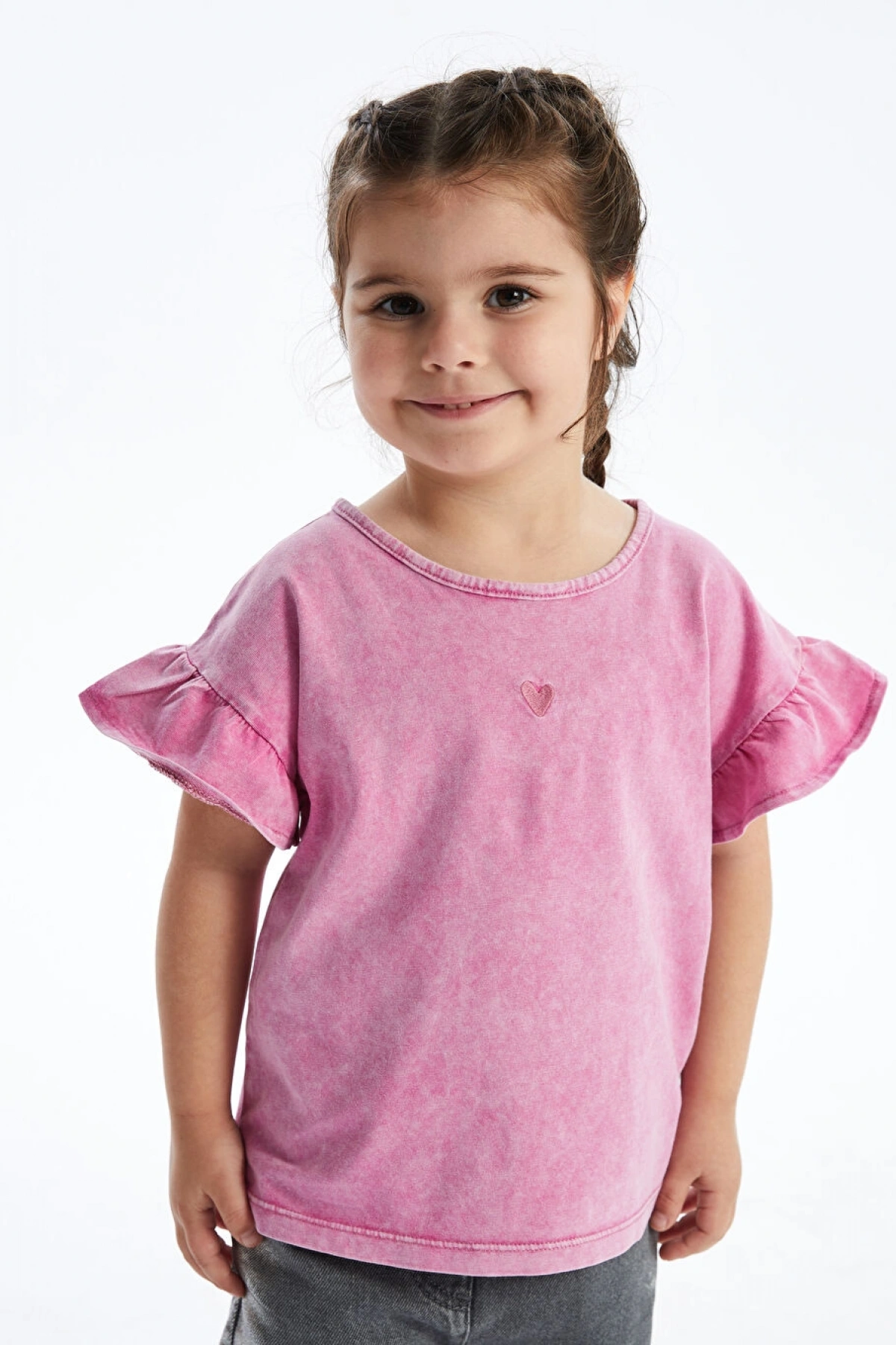 LCW baby Bisiklet Yaka Nakışlı Kız Bebek Tişört