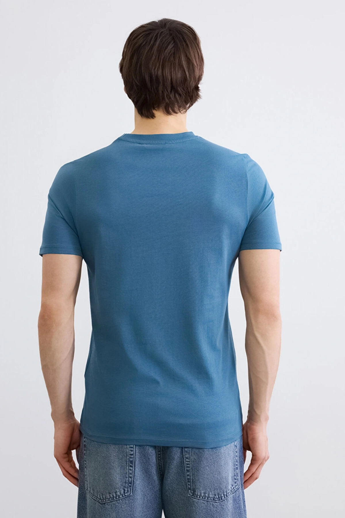 XSIDE Petrol Bisiklet Yaka Baskılı Penye Erkek Tişört