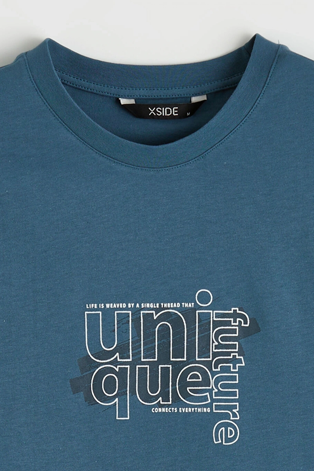 XSIDE Petrol Bisiklet Yaka Baskılı Penye Erkek Tişört