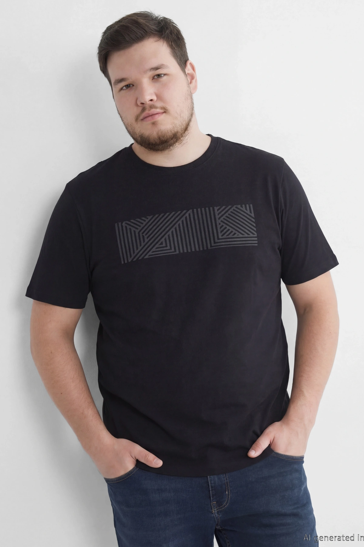 LCWAIKIKI Classic Siyah Bisiklet Yaka Baskılı Penye Erkek Tişört