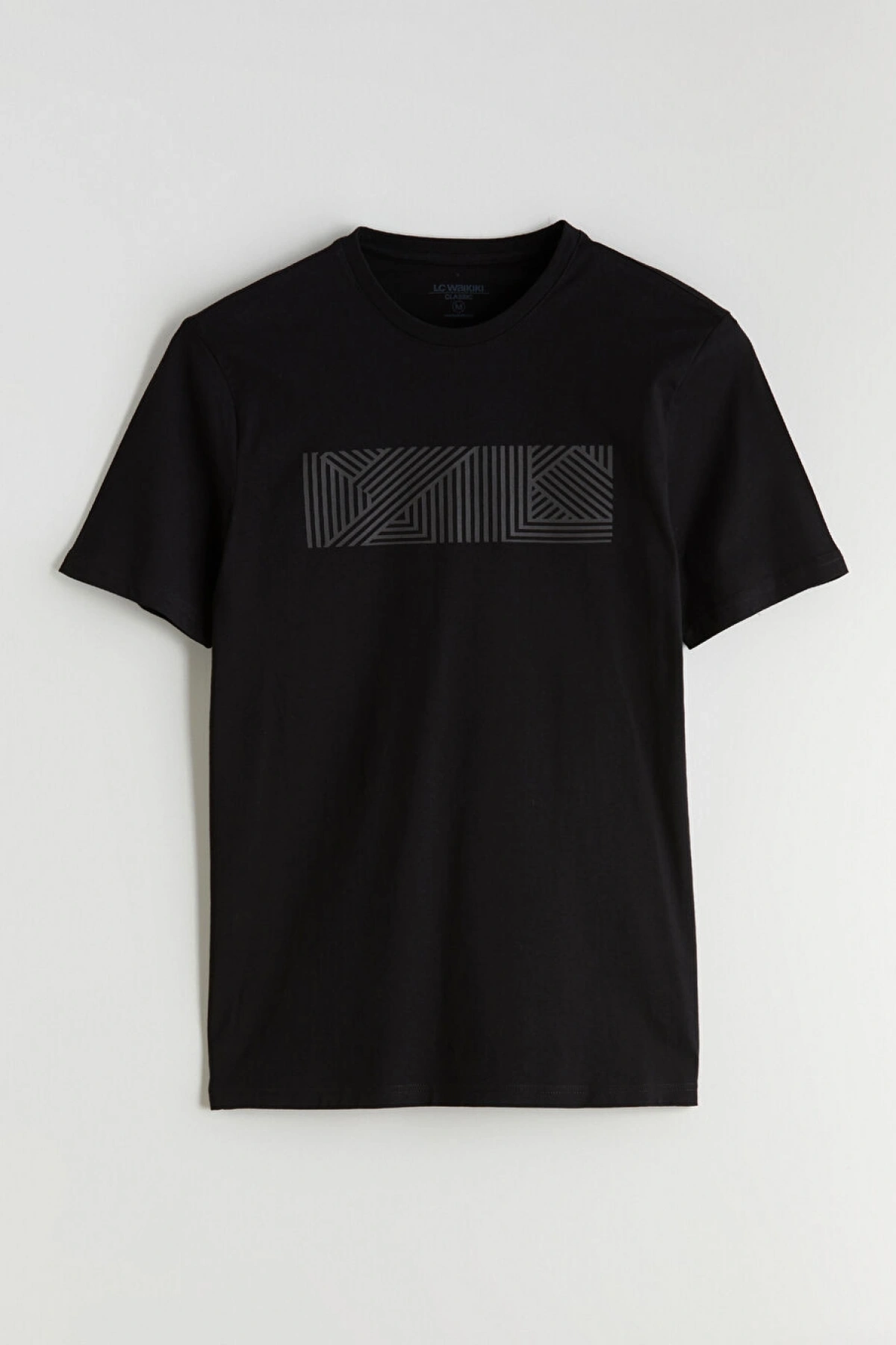 LCWAIKIKI Classic Siyah Bisiklet Yaka Baskılı Penye Erkek Tişört