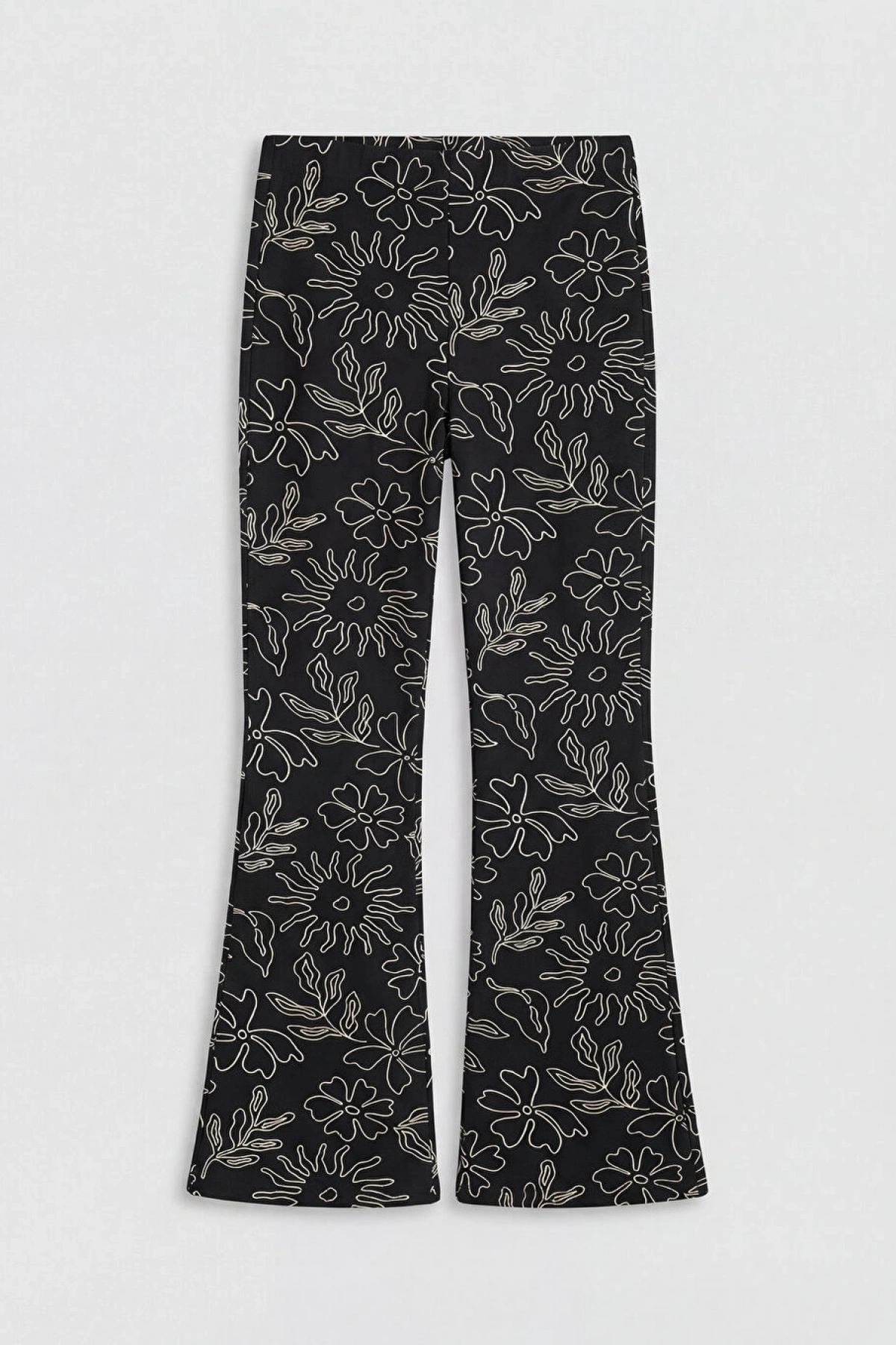 LCW Kids Siyah Çiçek Desenli Ispanyol Paça Kız Çocuk Tayt