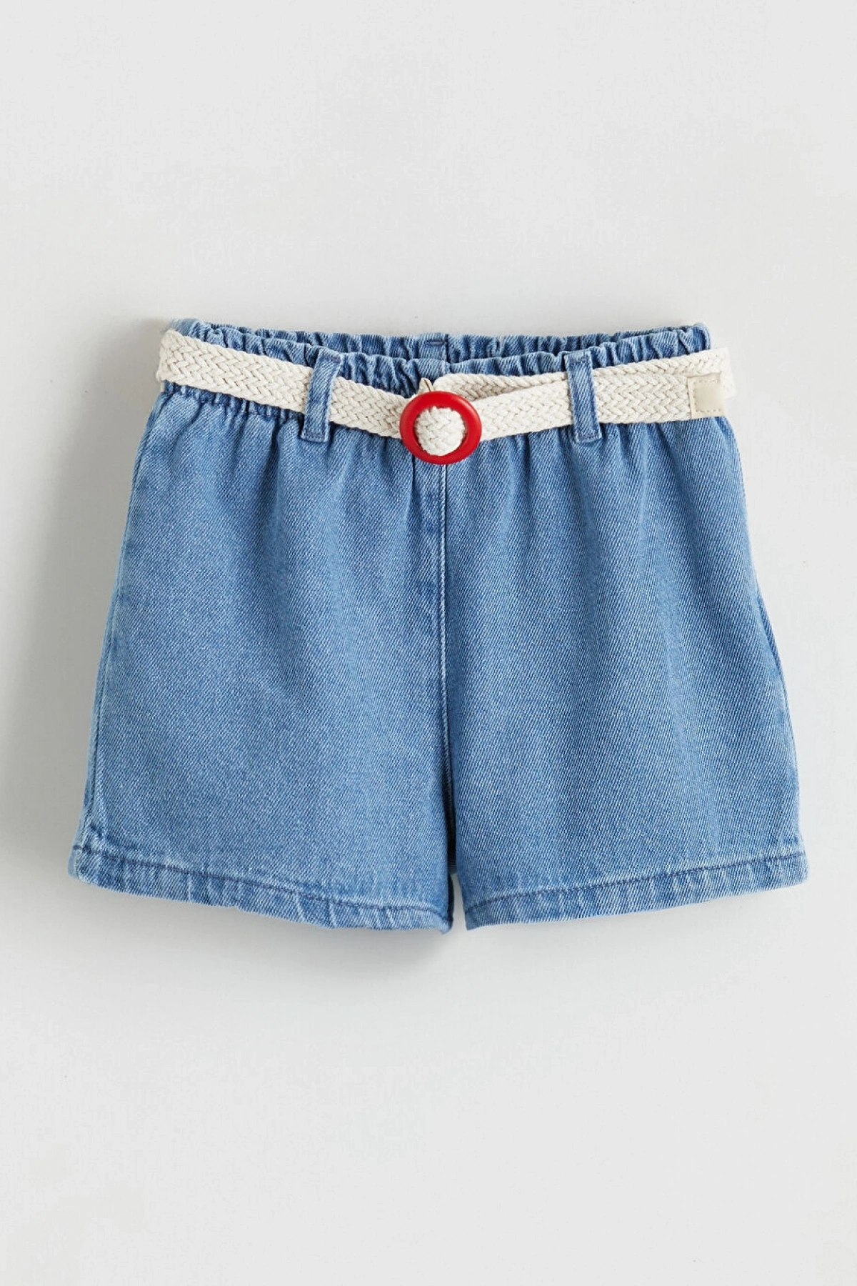 LCW Kids Indigo Beli Kemerli Kız Çocuk Jean Şort