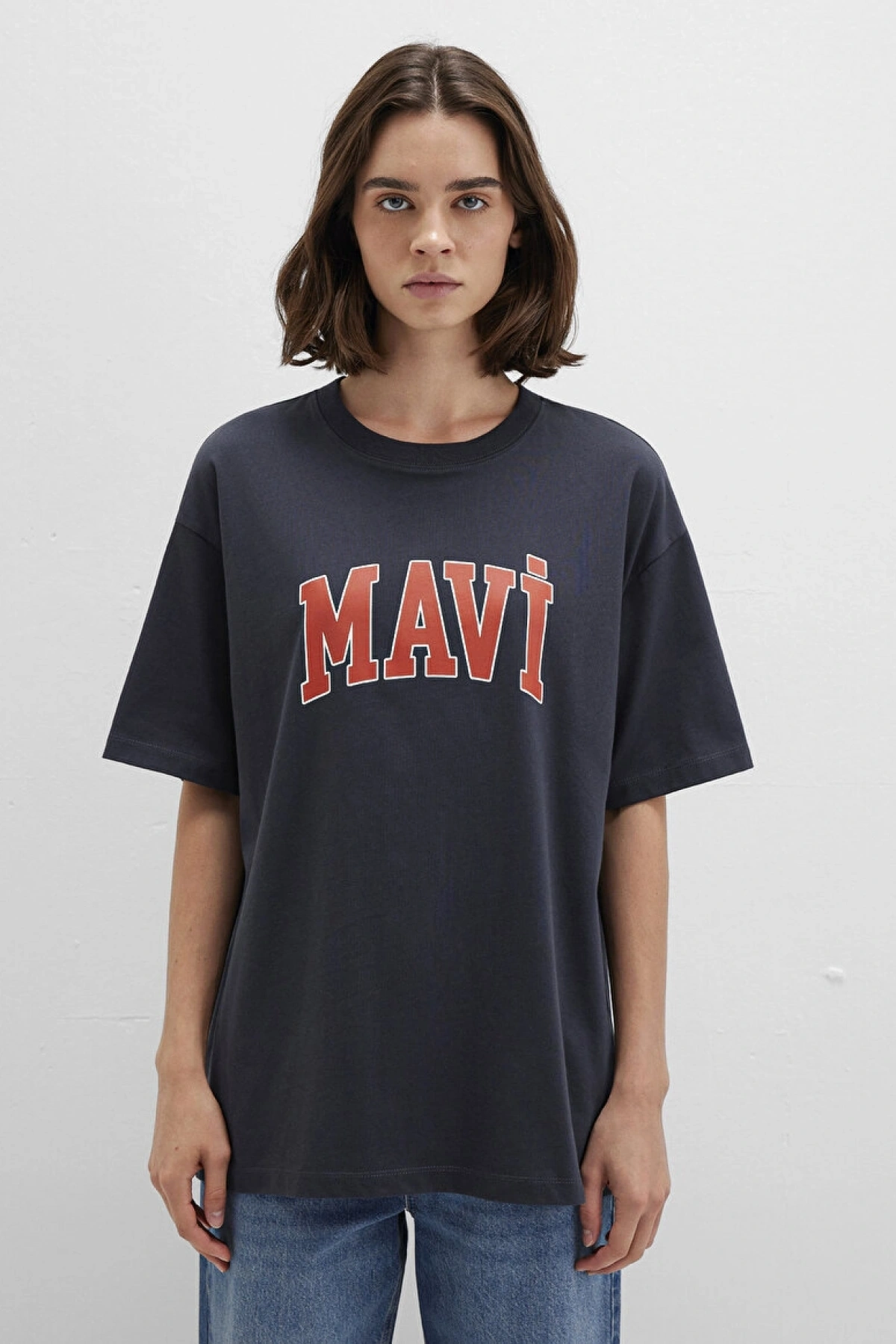 MAVİ BASKILI TİŞÖRT Koyu Antra, ONE SIZE