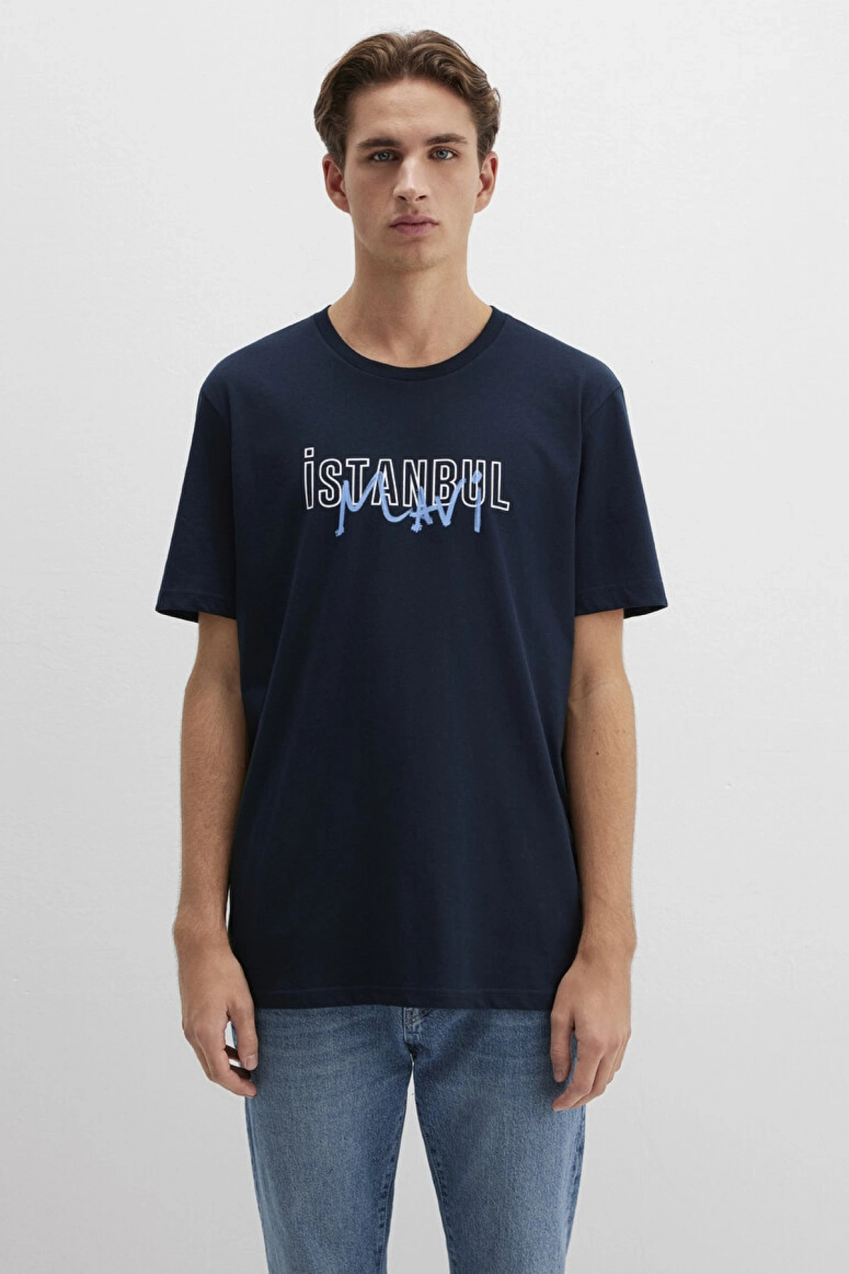 MAVİ İstanbul Baskılı Lacivert Tişört