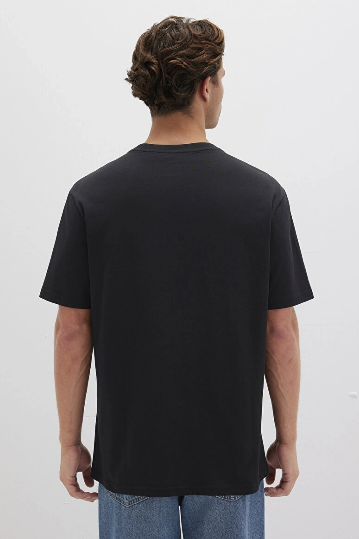 Mavi Batman Baskılı Siyah Tişört Loose Fit / Bol Rahat Kesim