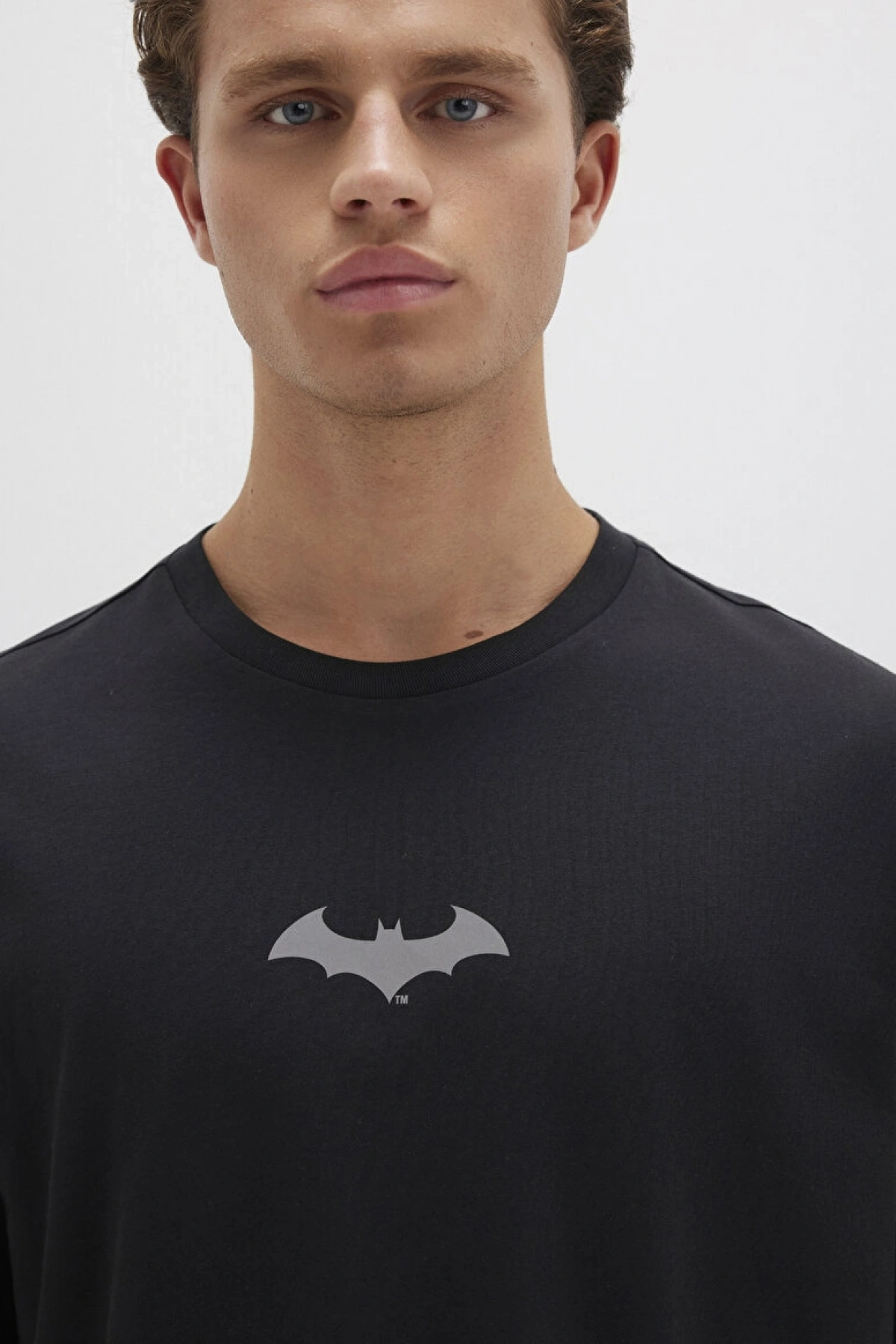 Mavi Batman Baskılı Siyah Tişört Loose Fit / Bol Rahat Kesim