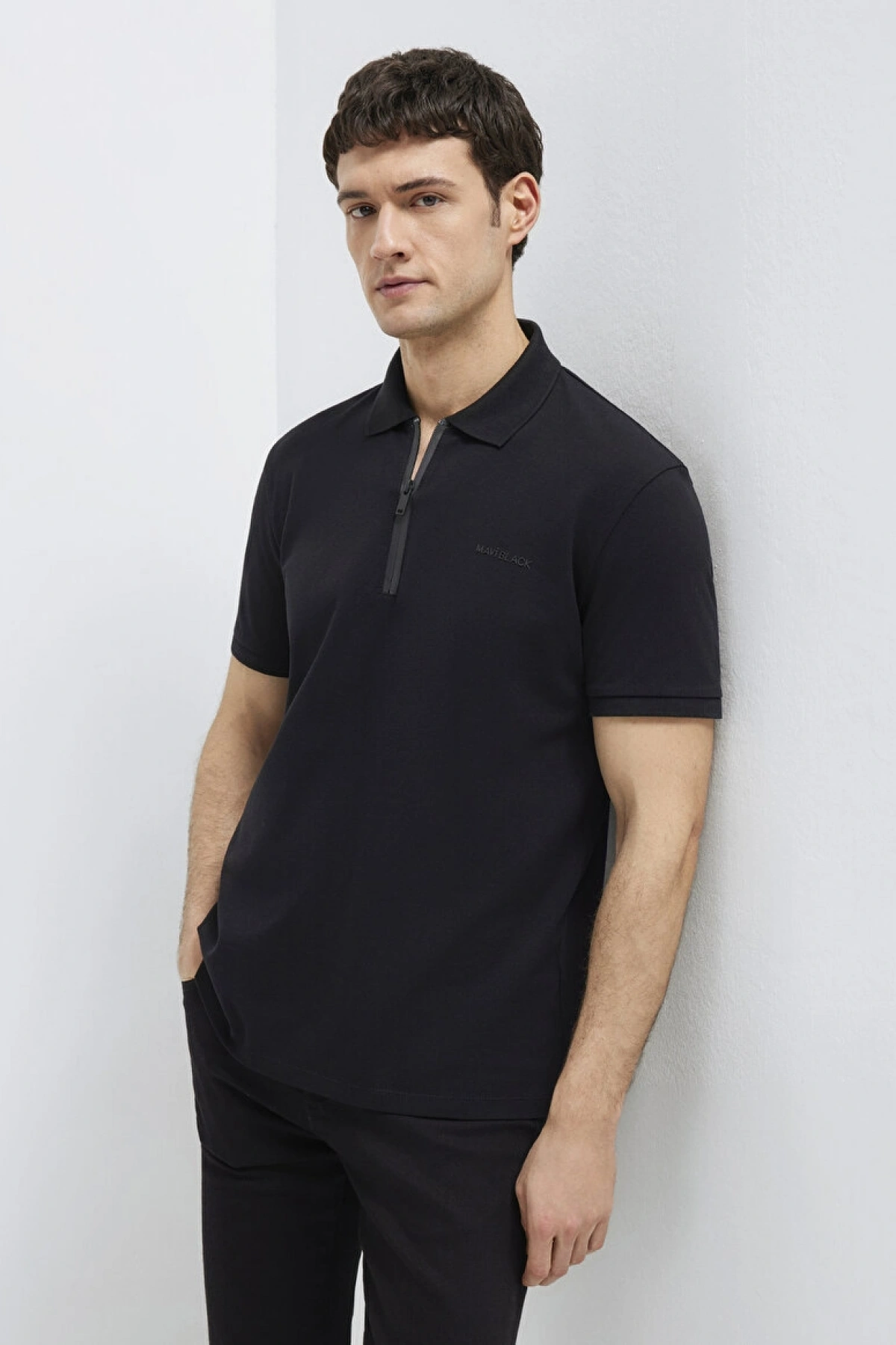 MAVİ YARIM FERMUARLI POLO TİŞÖRT Siyah