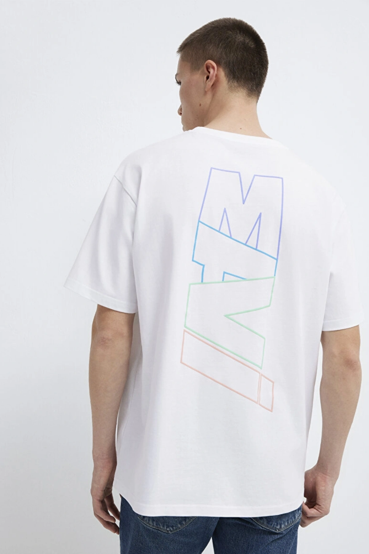 MAVİ BASKILI TİŞÖRT Beyaz