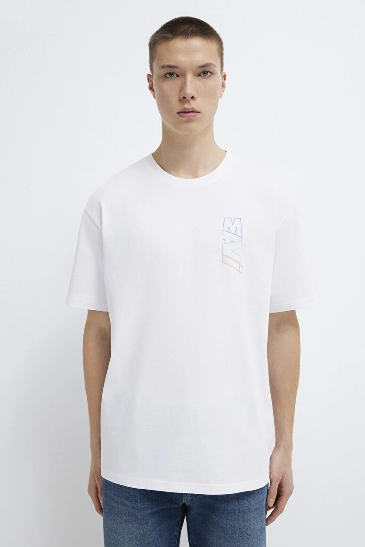 MAVİ BASKILI TİŞÖRT Beyaz