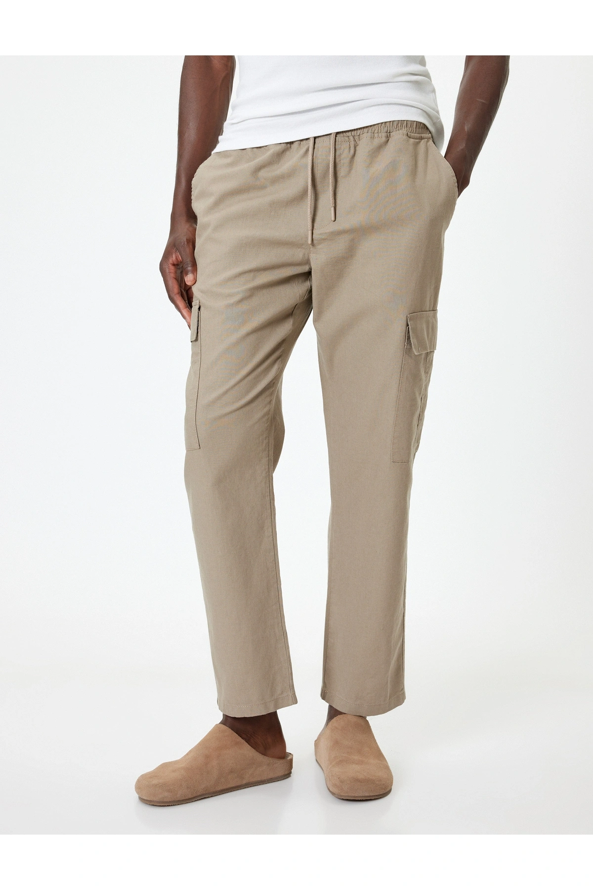 Koton Keten Kargo Pantolon Beli Bağcıklı