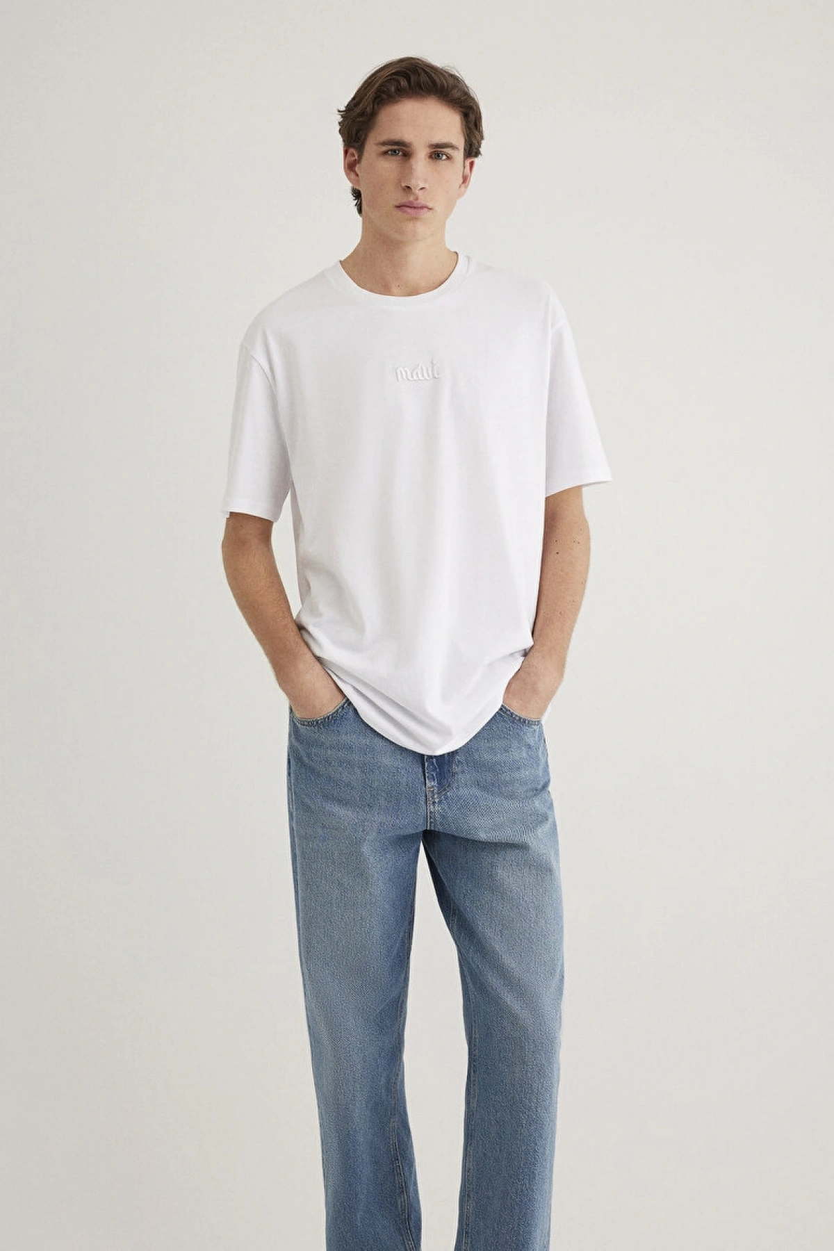 MAVİ BASKILI TİŞÖRT Beyaz