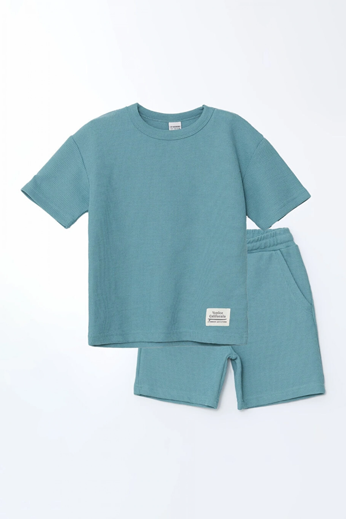 LCW Kids Yeşil Bisiklet Yaka Dokulu Erkek Çocuk Tişört Ve Şort