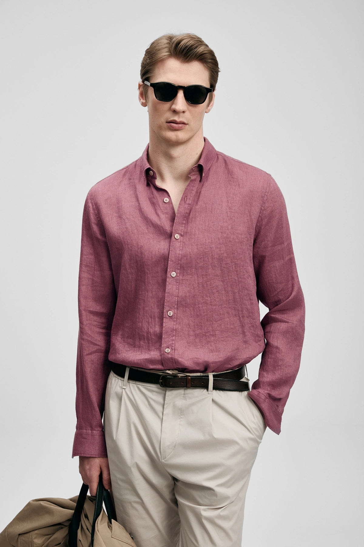 Lufian Pitaya Erkek Keten Gömlek Comfort Fit Gül Kurusu