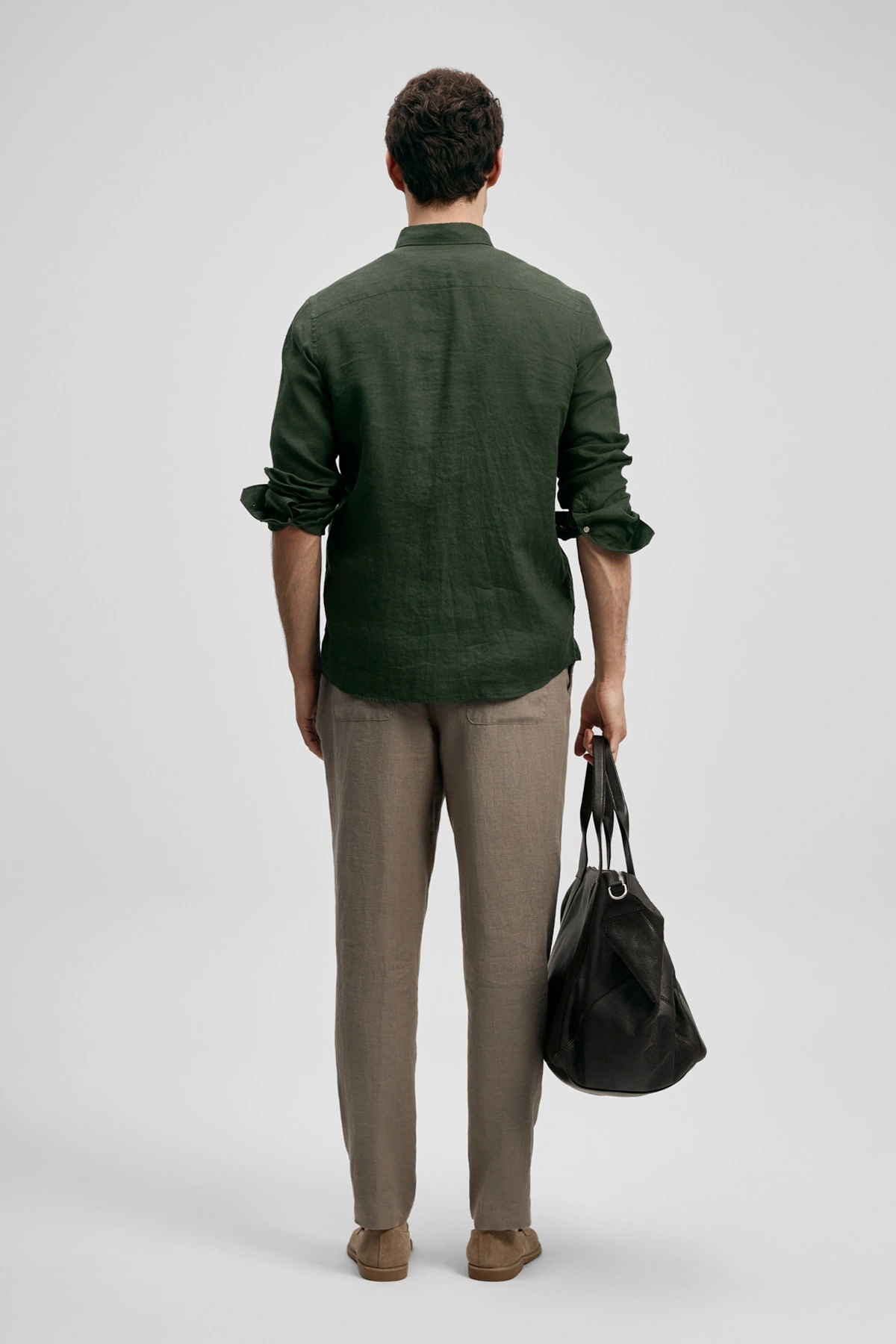 Lufian Pitaya Erkek Keten Gömlek Comfort Fit Koyu Yeşil