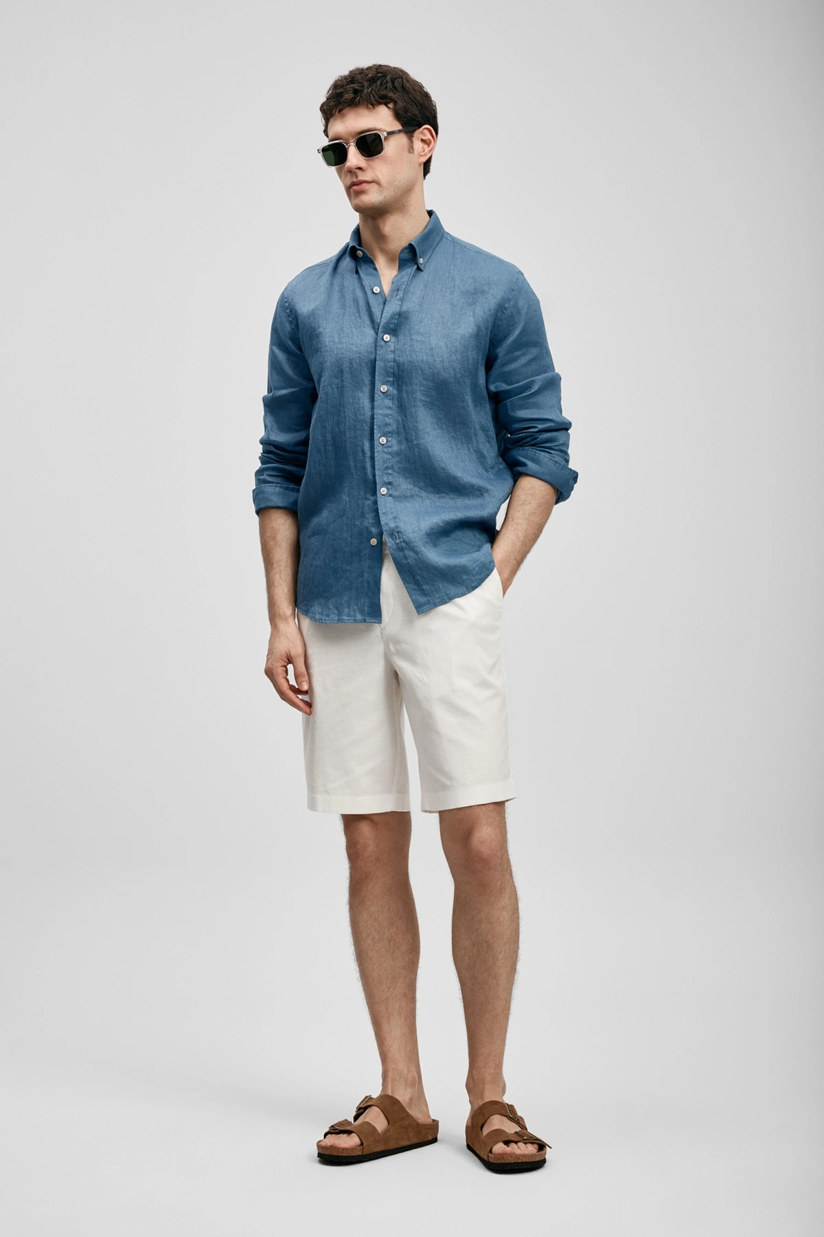 Lufian Pitaya Erkek Keten Gömlek Comfort Fit İndigo