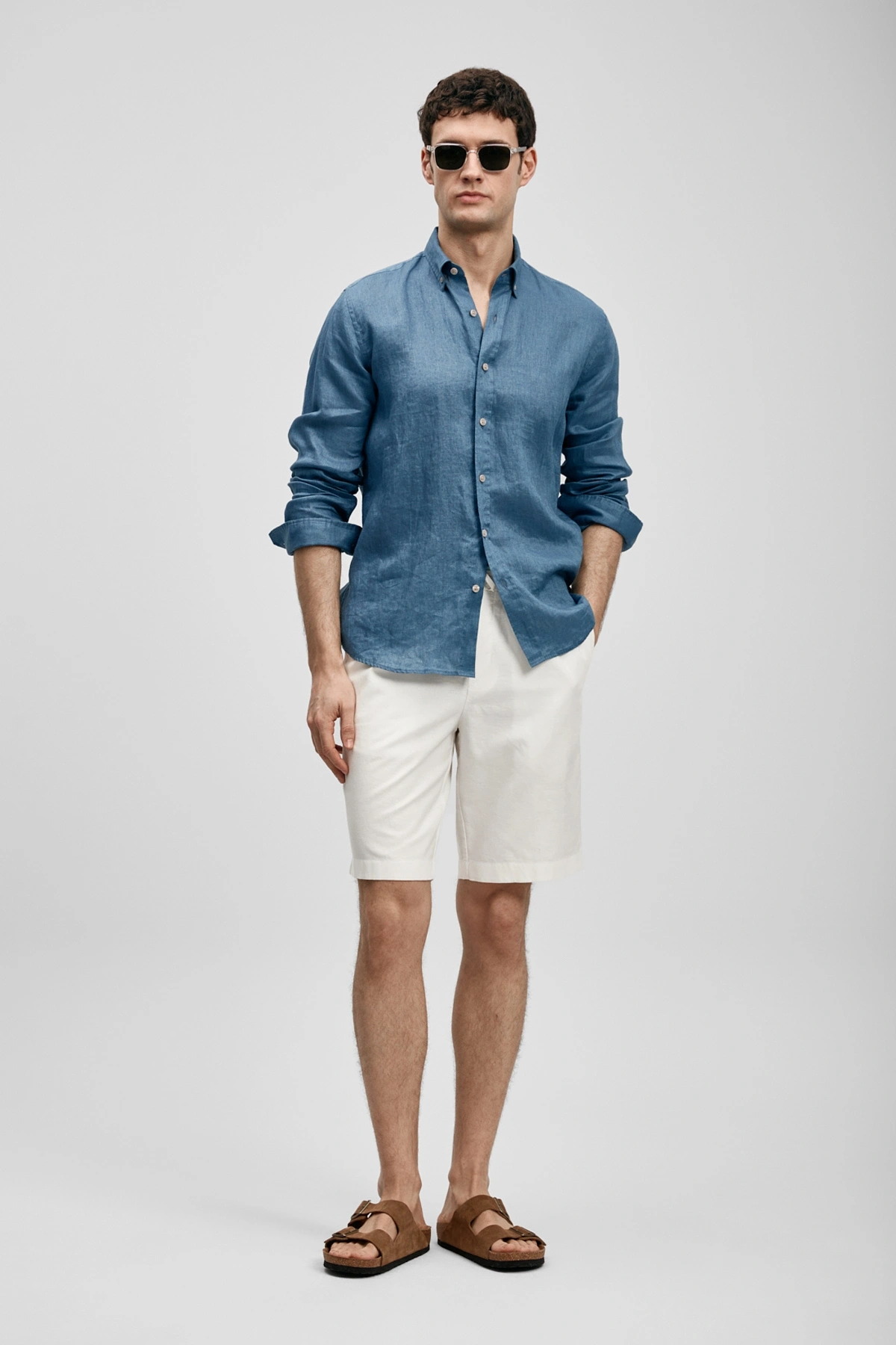 Lufian Pitaya Erkek Keten Gömlek Comfort Fit İndigo