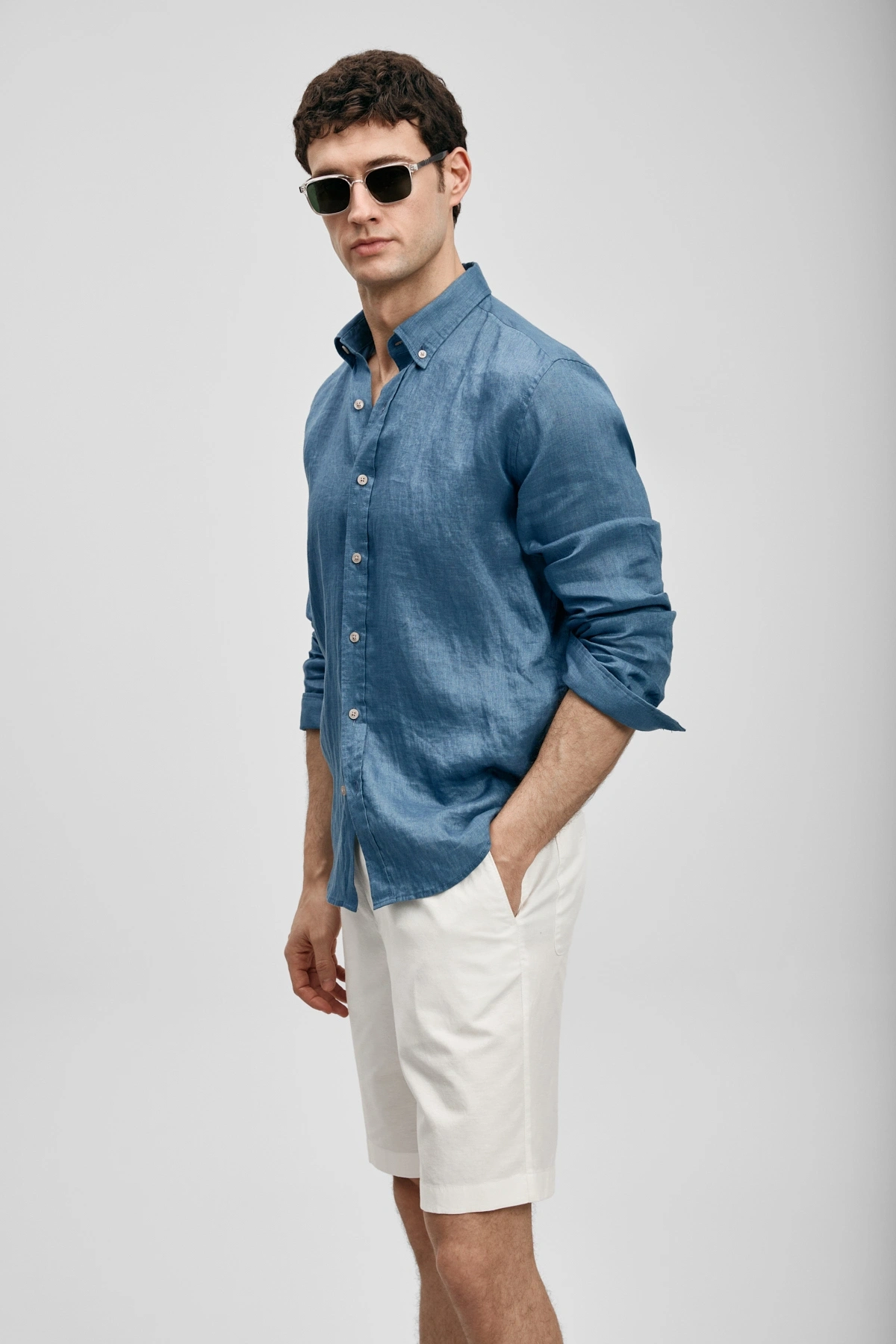 Lufian Pitaya Erkek Keten Gömlek Comfort Fit İndigo
