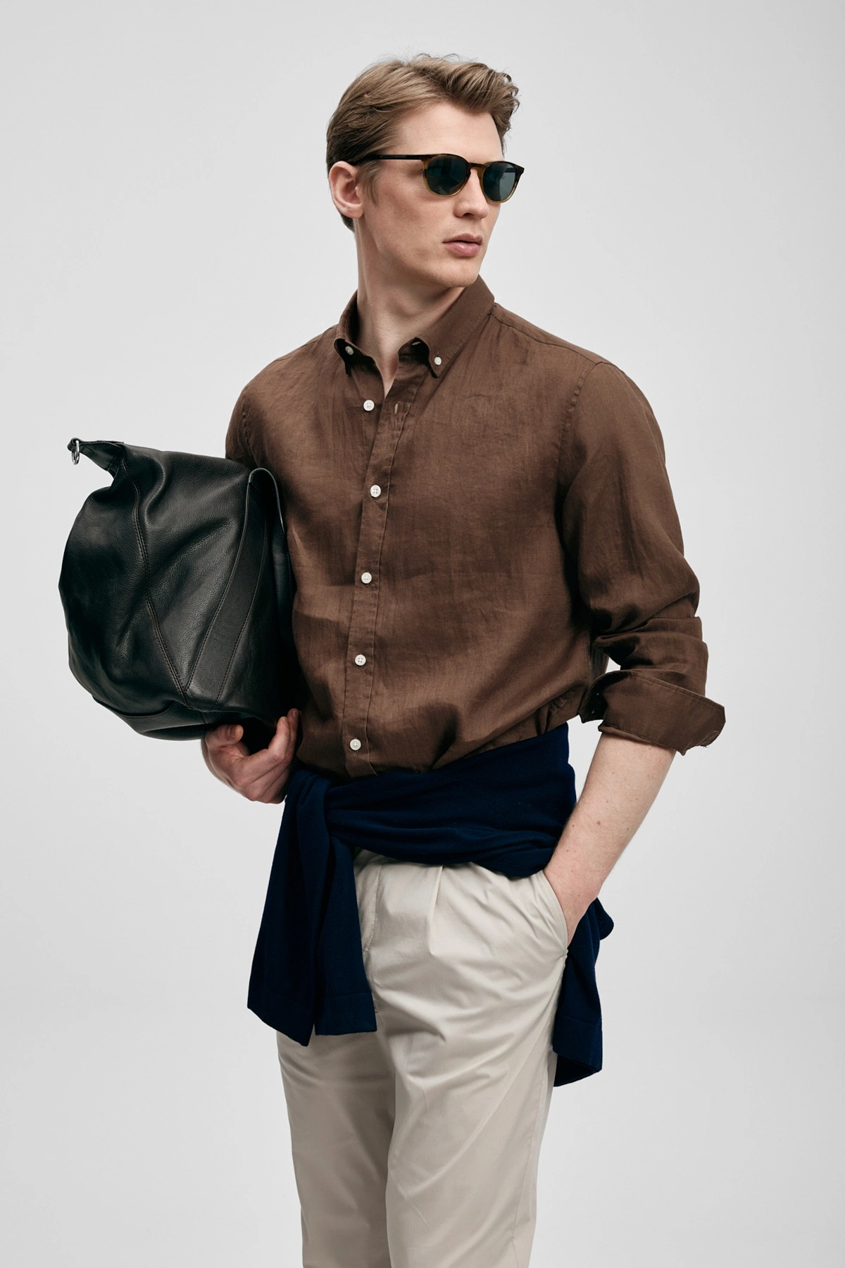 Lufian Pitaya Erkek Keten Gömlek Comfort Fit Koyu Kahve