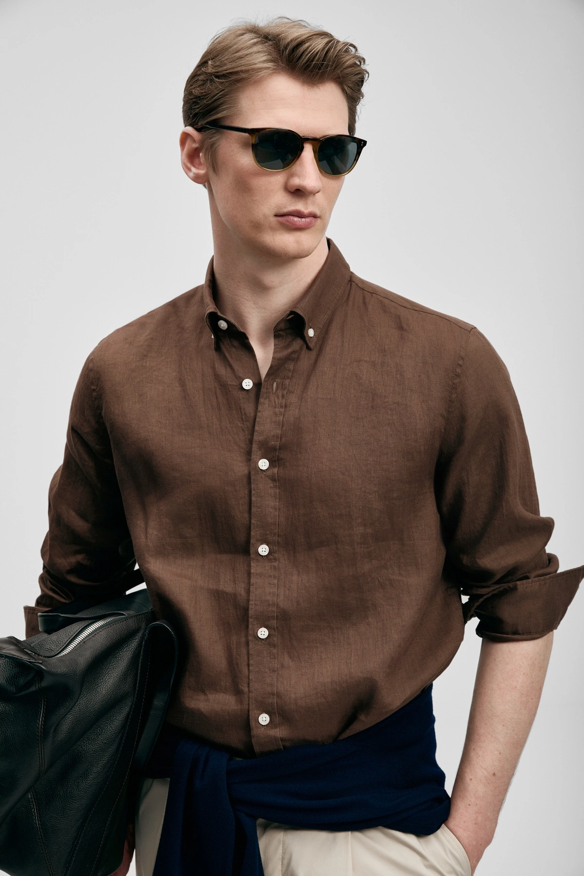Lufian Pitaya Erkek Keten Gömlek Comfort Fit Koyu Kahve