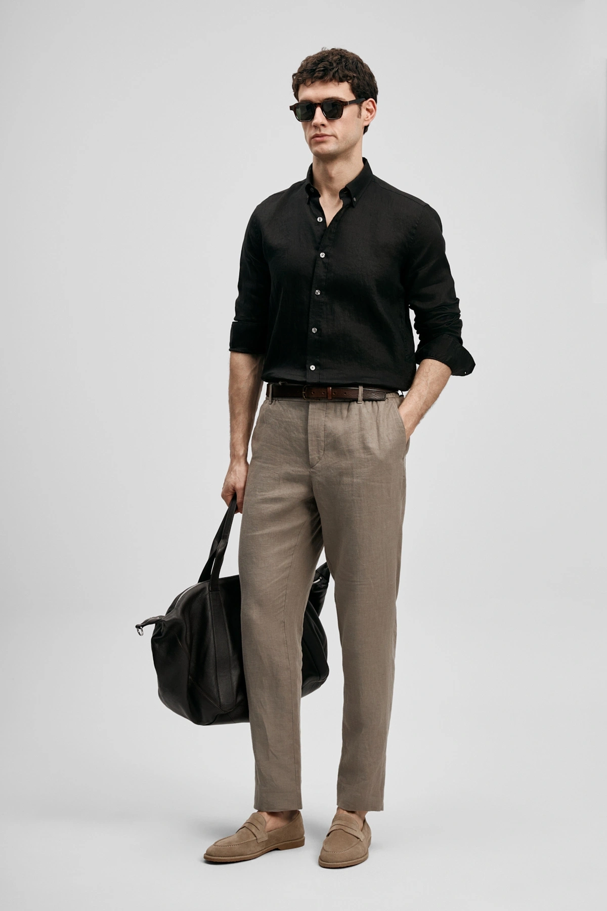 Lufian Pitaya Erkek Keten Gömlek Comfort Fit Siyah