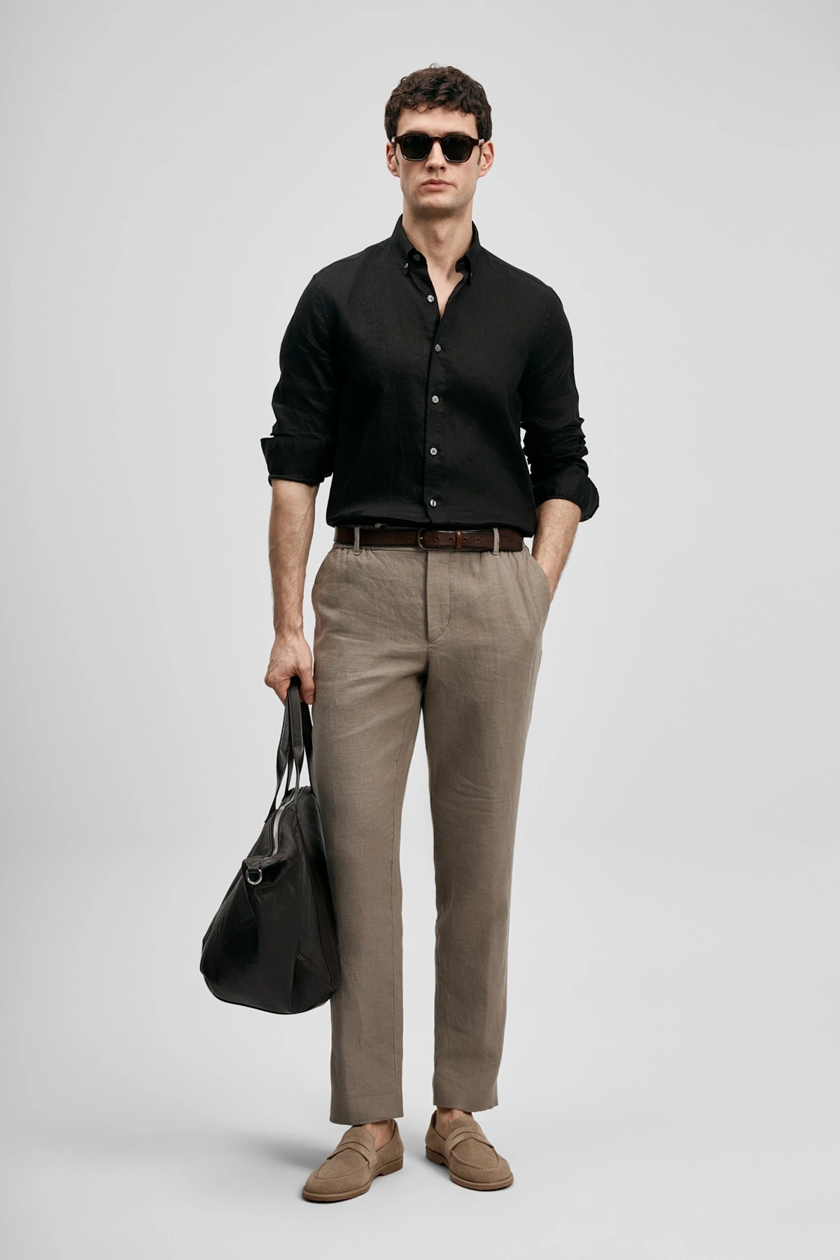 Lufian Pitaya Erkek Keten Gömlek Comfort Fit Siyah