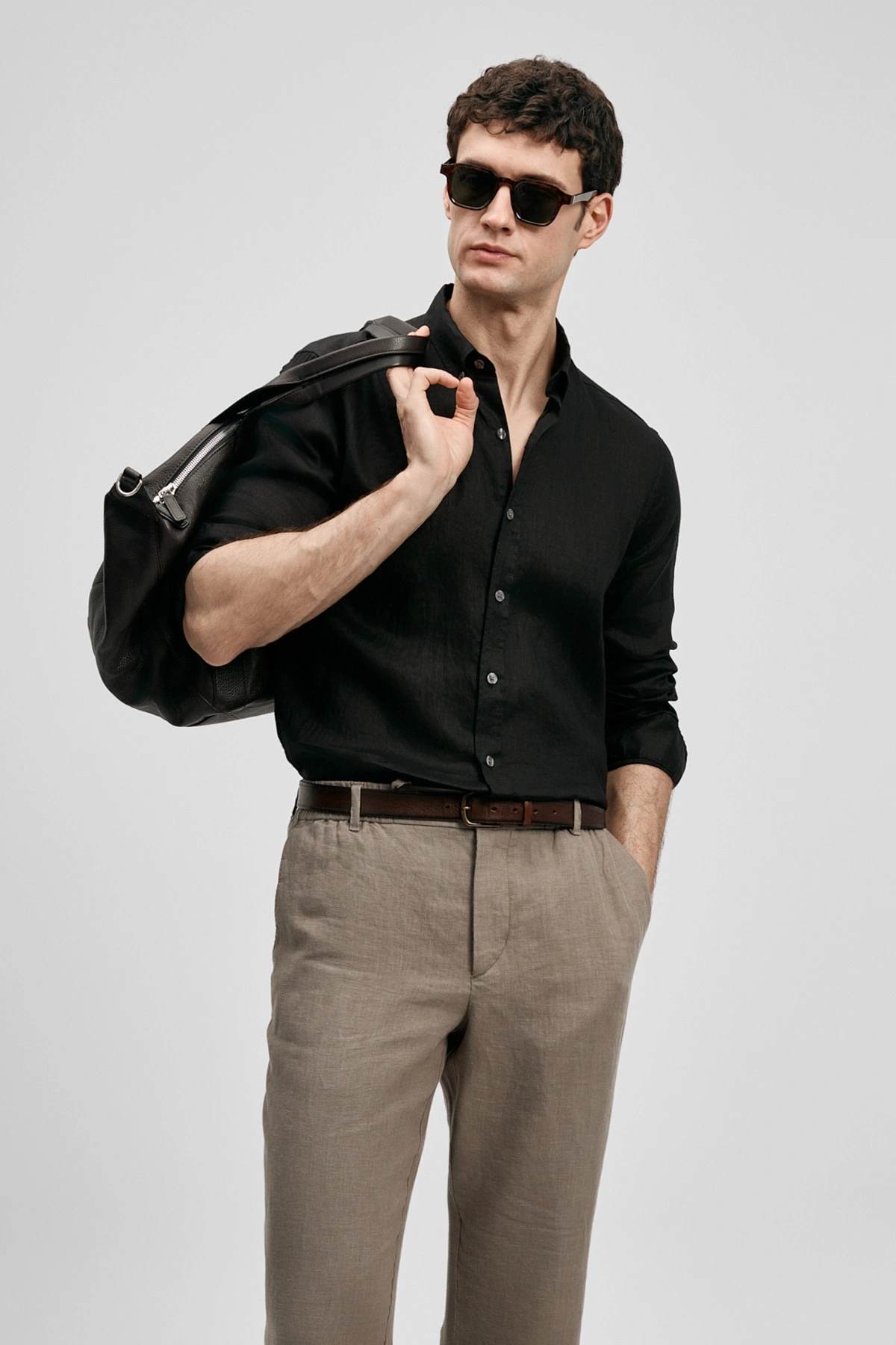 Lufian Pitaya Erkek Keten Gömlek Comfort Fit Siyah