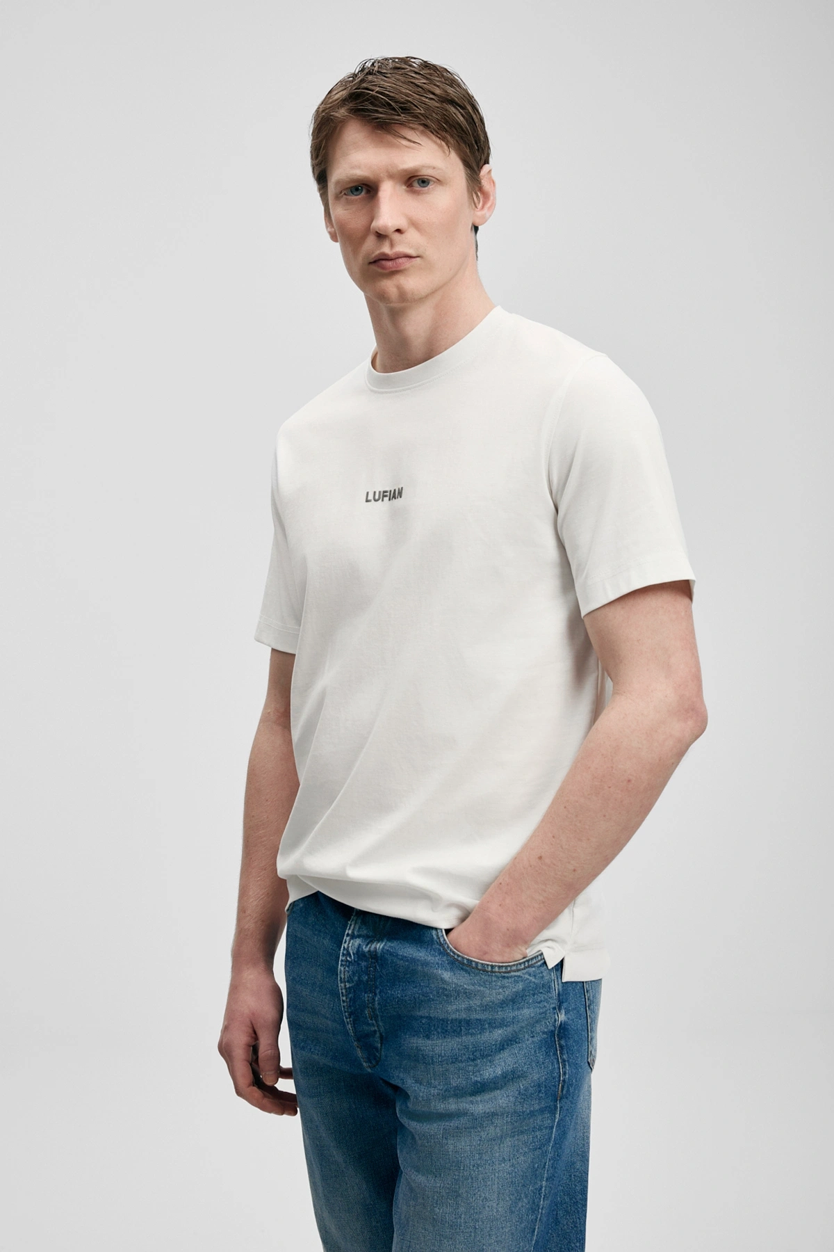 Lufian Marcus Modern Grafik T- Shirt Kırık Beyaz