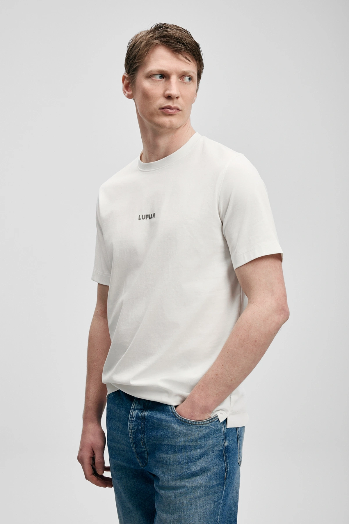 Lufian Marcus Modern Grafik T- Shirt Kırık Beyaz