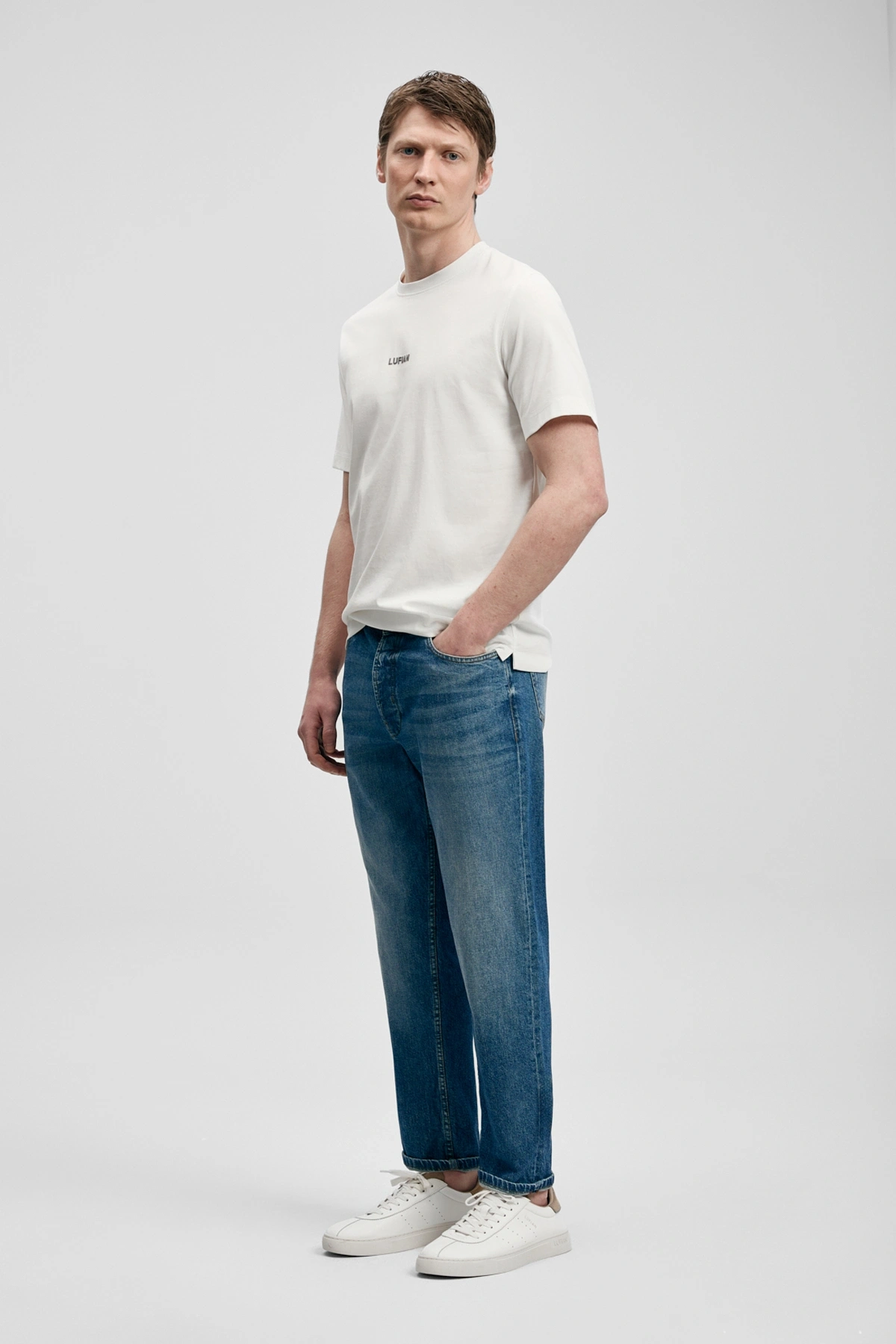 Lufian Marcus Modern Grafik T- Shirt Kırık Beyaz