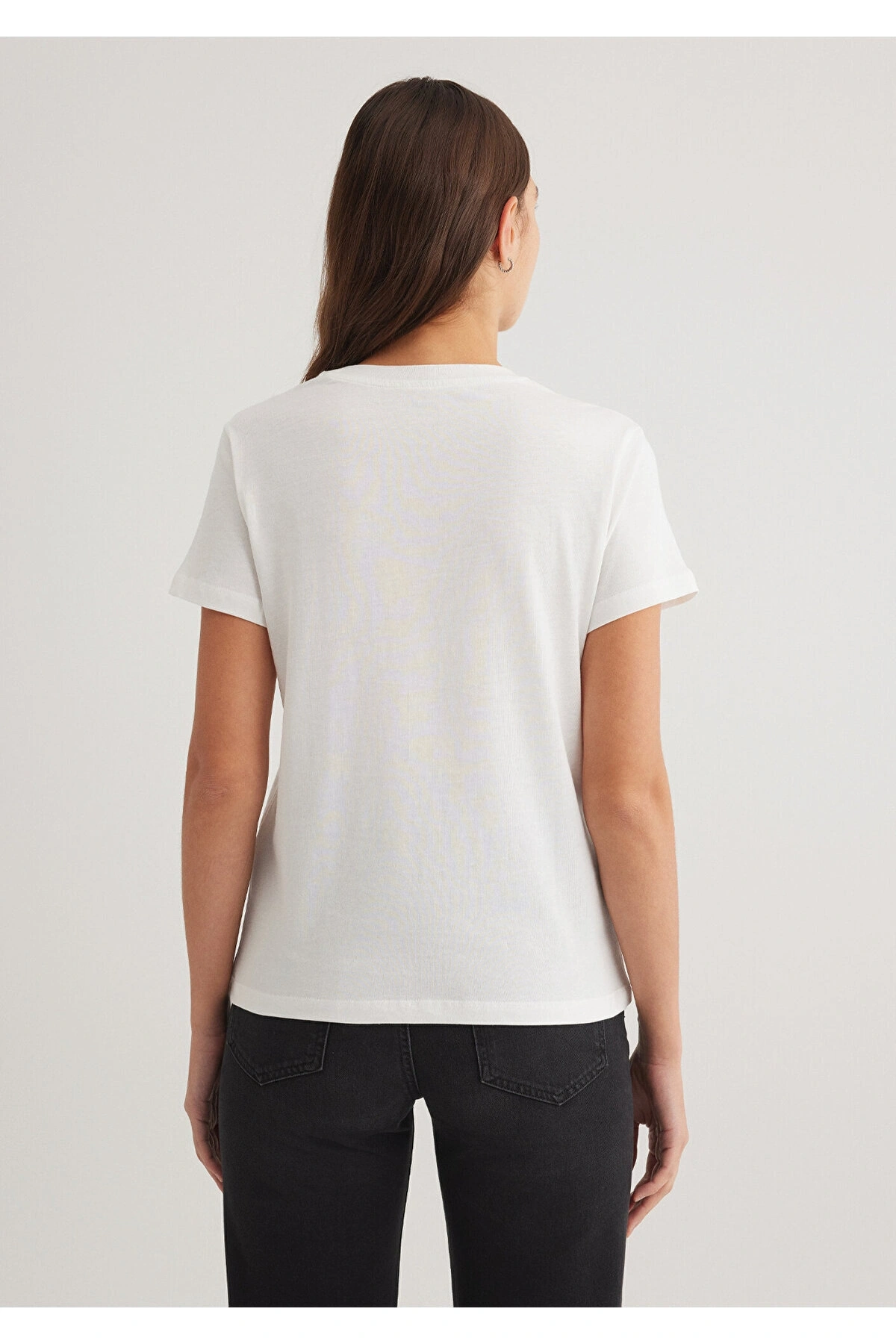 Mavi Kedi Baskılı Beyaz Tişört Semi Slim Fit / Yarı Dar Kesim