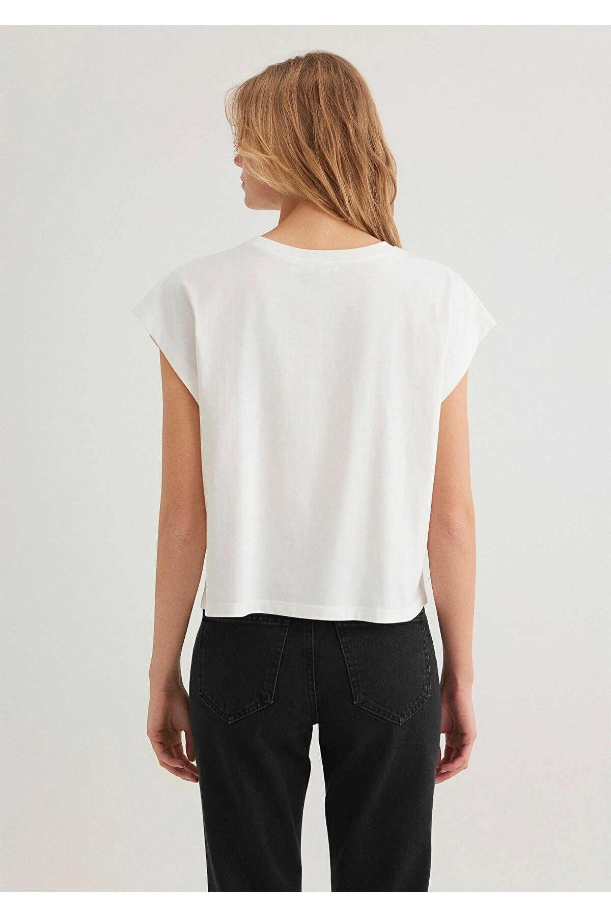 Mavi Baskılı Beyaz Tişört Regular Fit / Normal Kesim