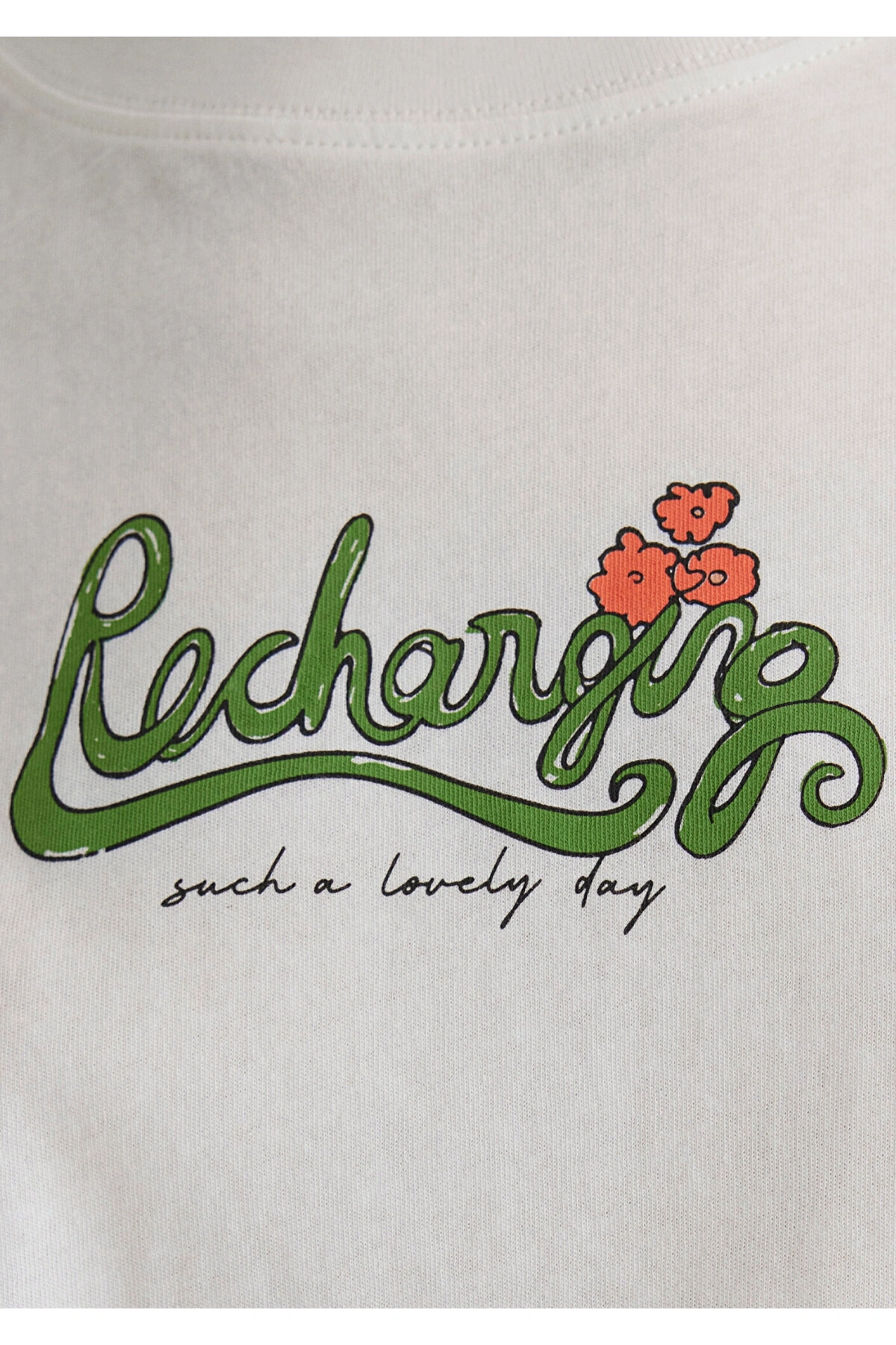 Mavi Kedi Baskılı Ekru Tişört Regular Fit / Normal Kesim