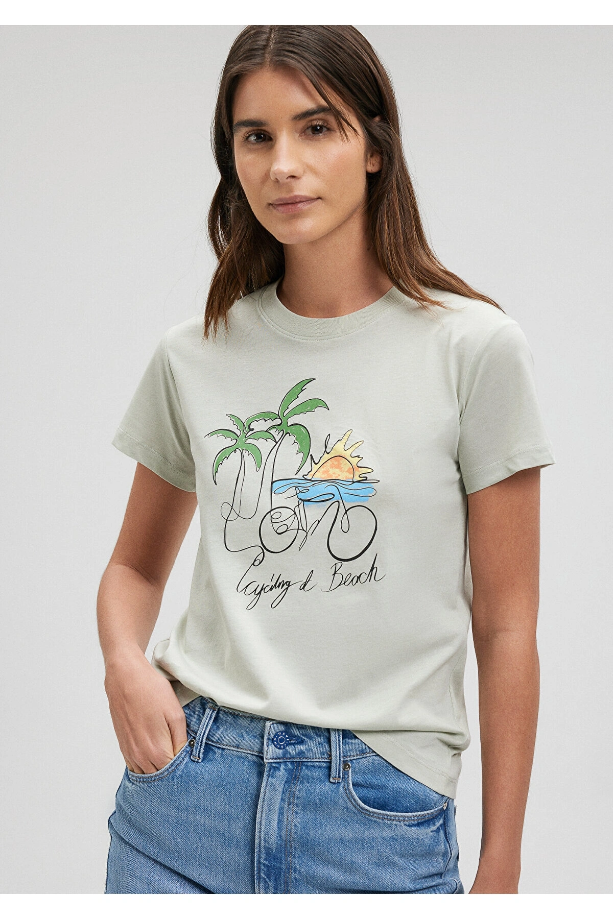 Mavi Bisiklet Baskılı Yeşil Tişört Slim Fit / Dar Kesim