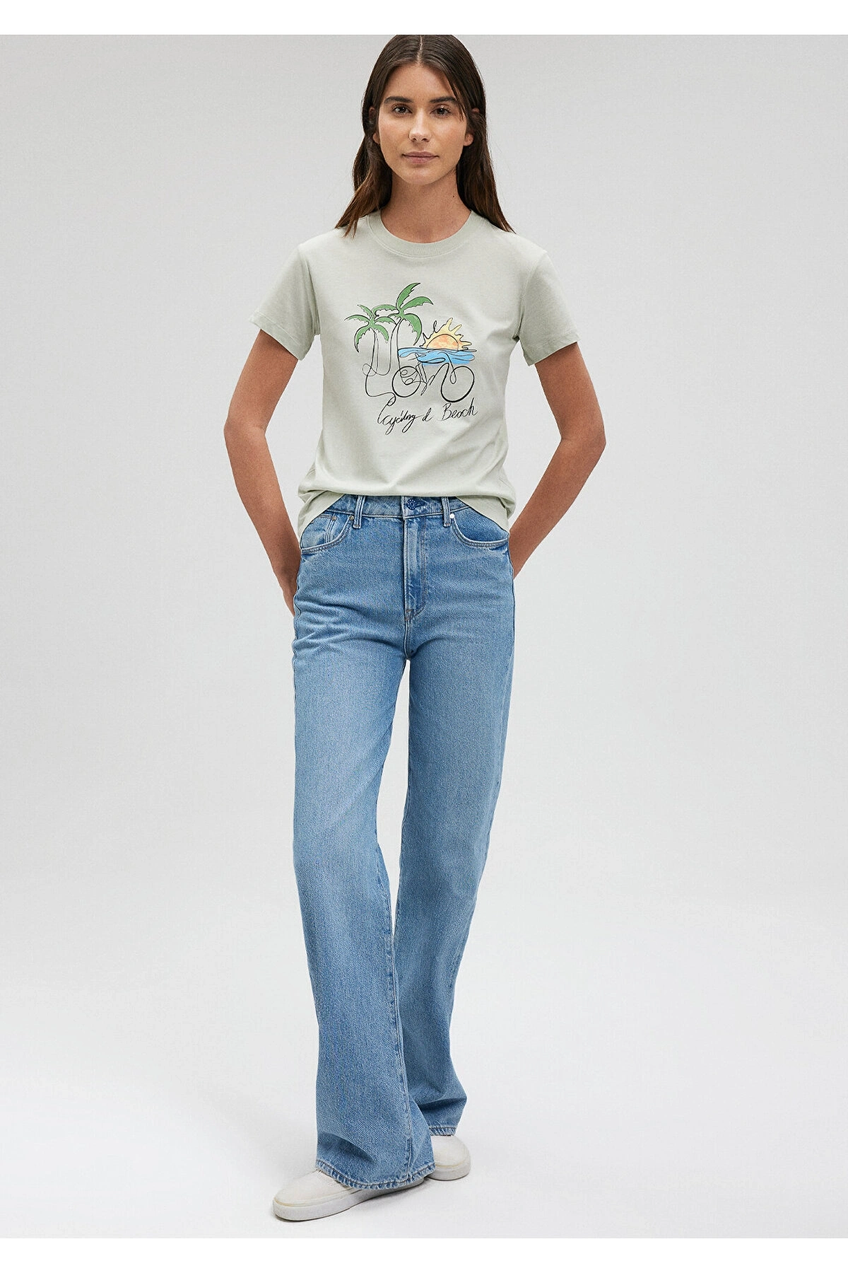 Mavi Bisiklet Baskılı Yeşil Tişört Slim Fit / Dar Kesim