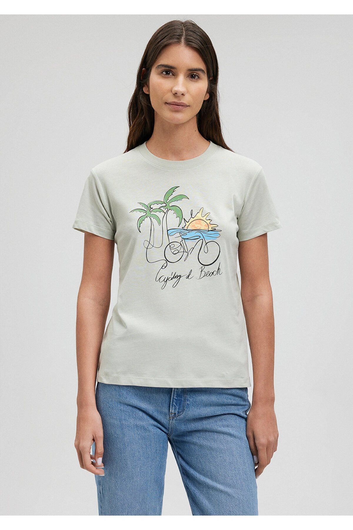 Mavi Bisiklet Baskılı Yeşil Tişört Slim Fit / Dar Kesim